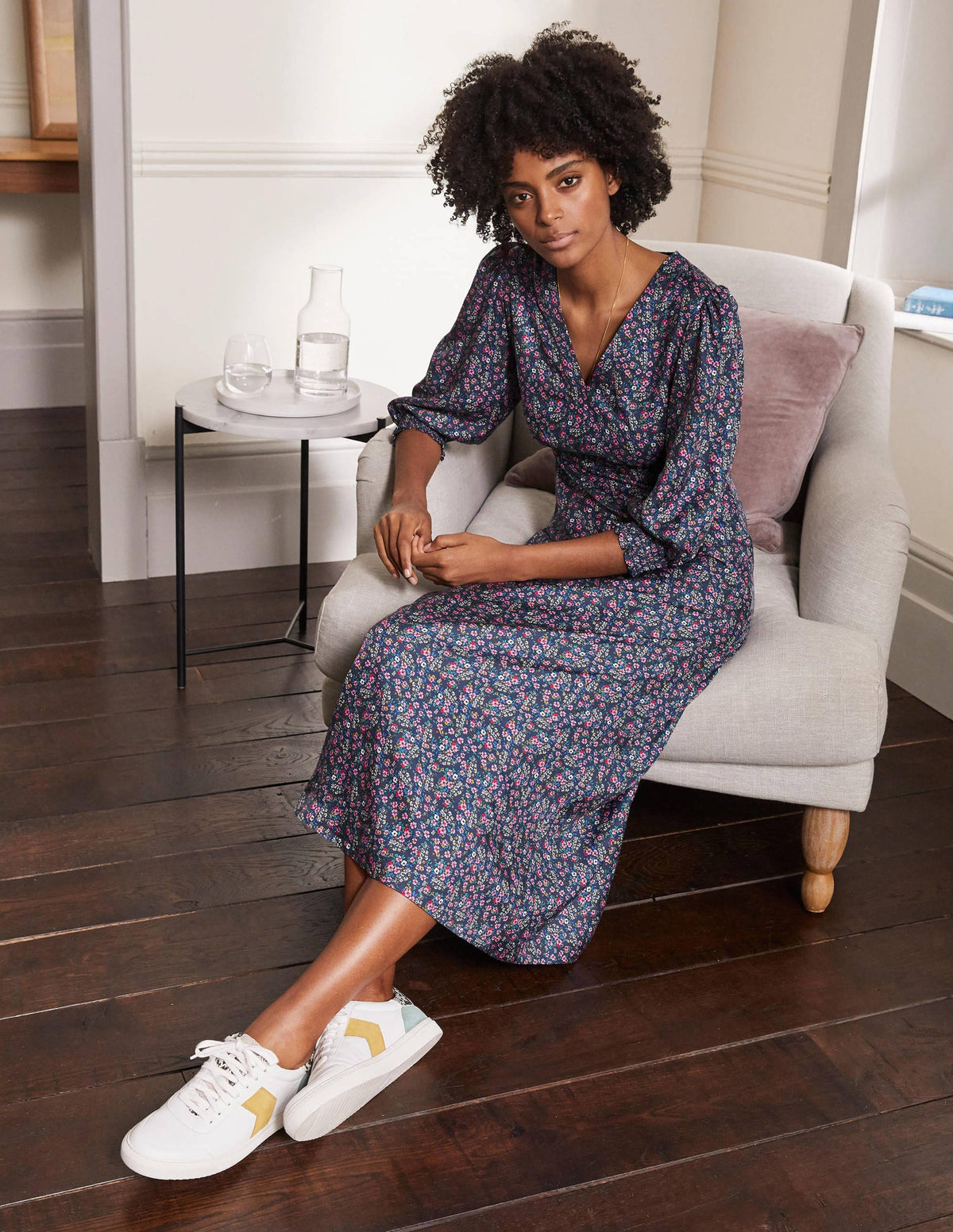 Robe midi Iris-Bleu galaxie, motif Pretty Floral - Image 5