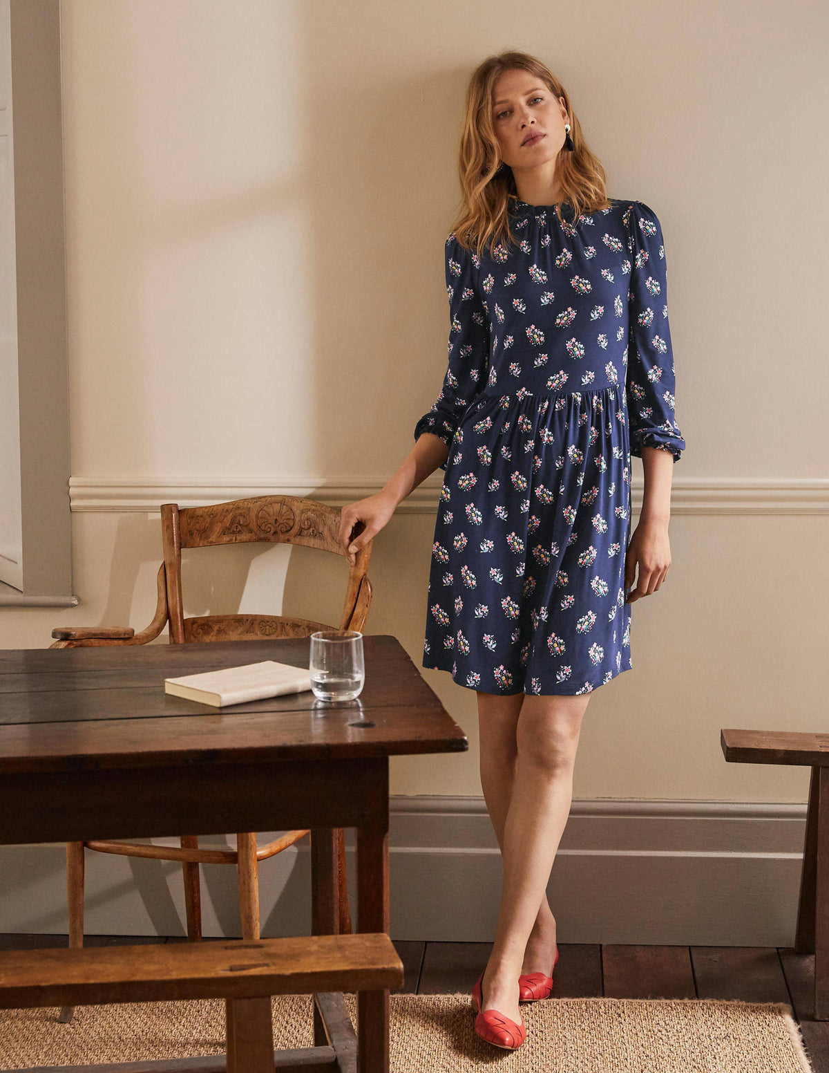 Clara Jerseykleid-Navy, Zarte Vögel - Image 1