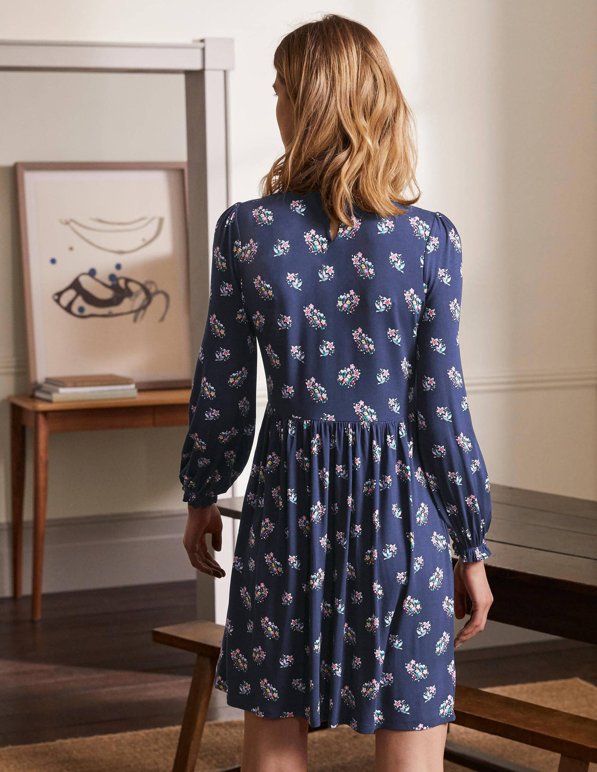 Clara Jerseykleid-Navy, Zarte Vögel - Image 3