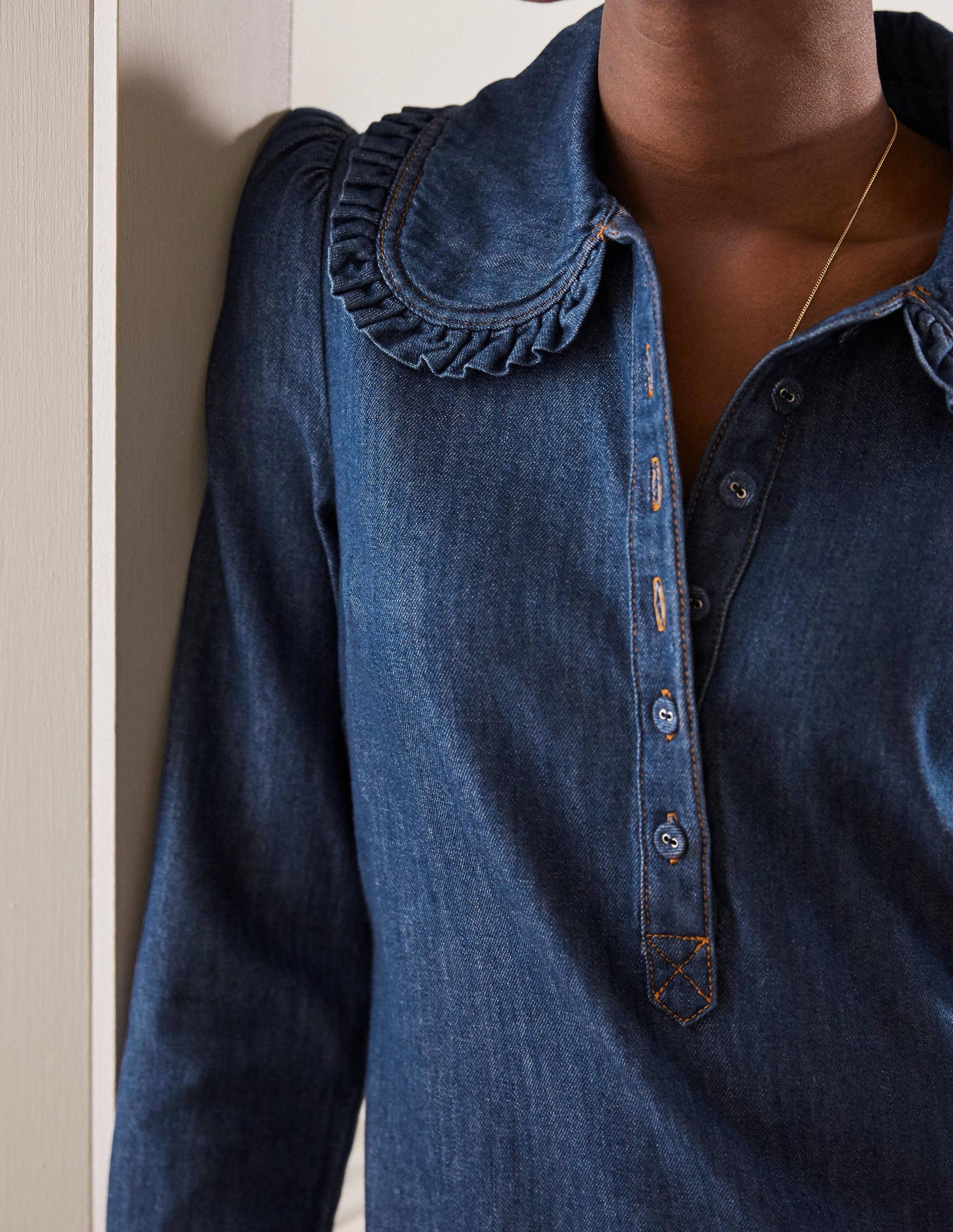 Denimkleid mit Statement-Kragen-Mittleres Vintageblau, Denim-2