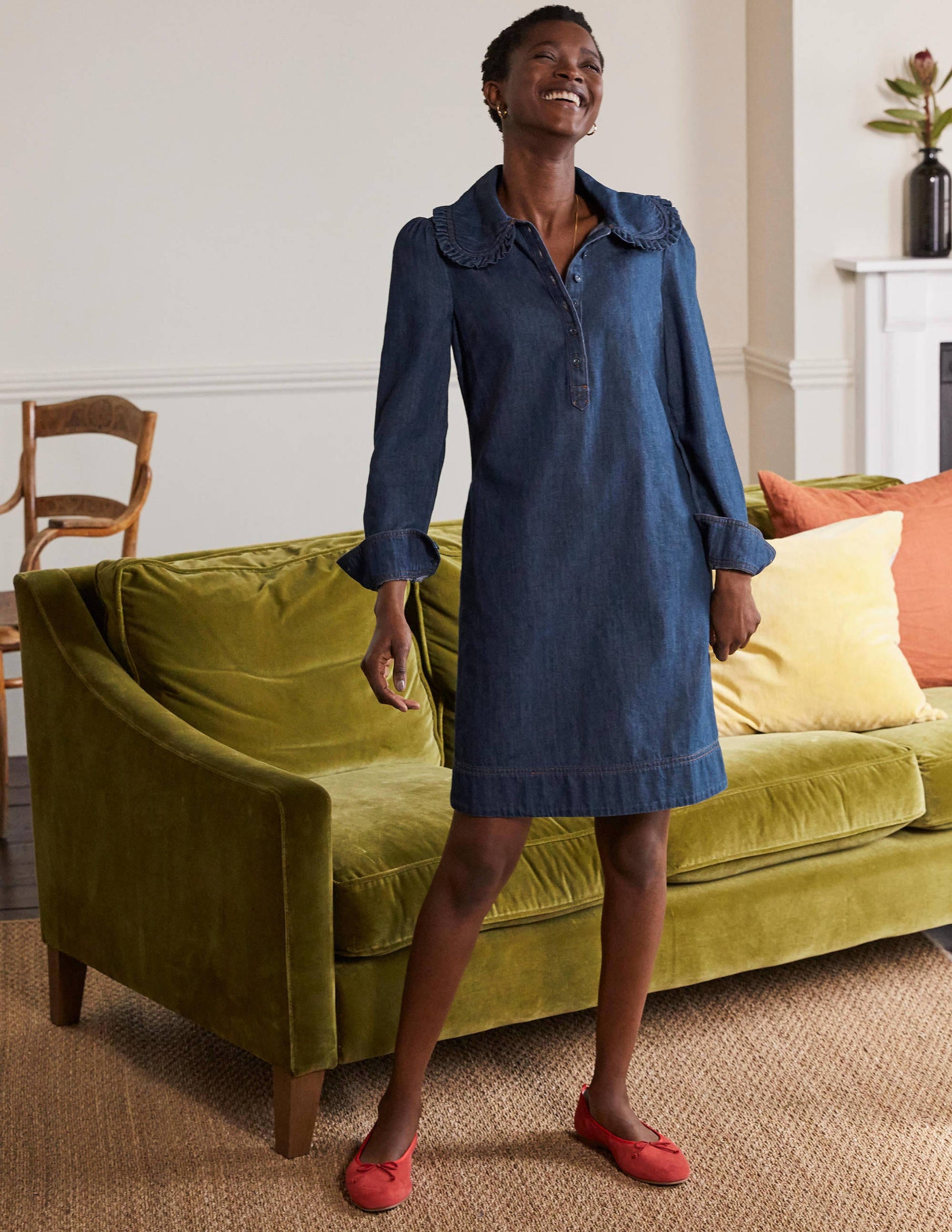 Denimkleid mit Statement-Kragen-Mittleres Vintageblau, Denim-4