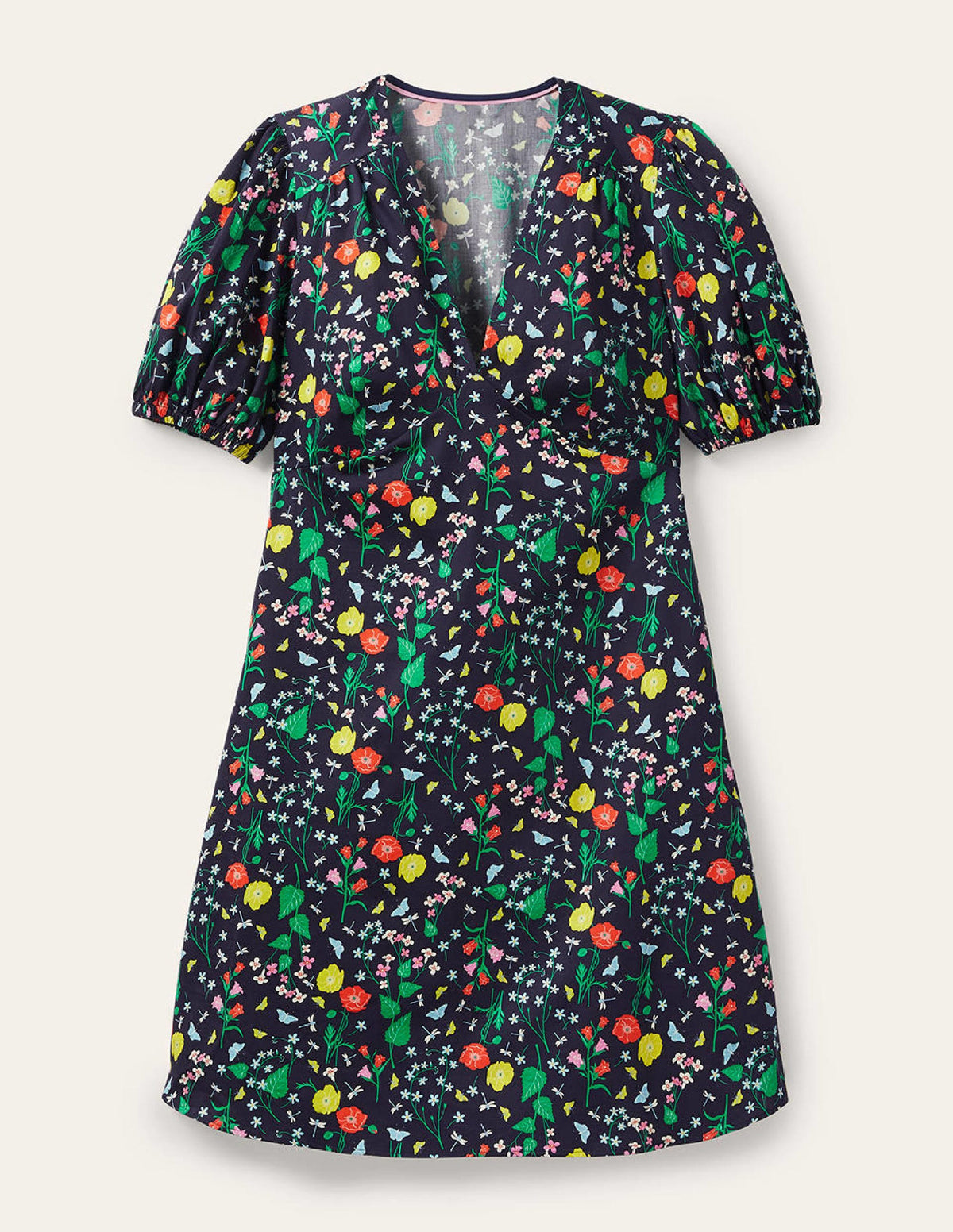 Baumwollkleid mit Puffärmeln-Französisches Navy, Schmetterling-Garten - Image 5