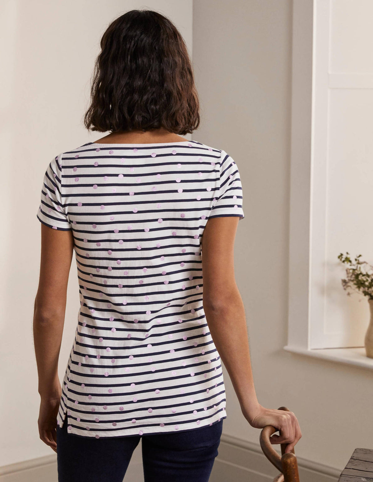 Kurzärmliges Bretonshirt-Rosa, Folientupfen - Image 3