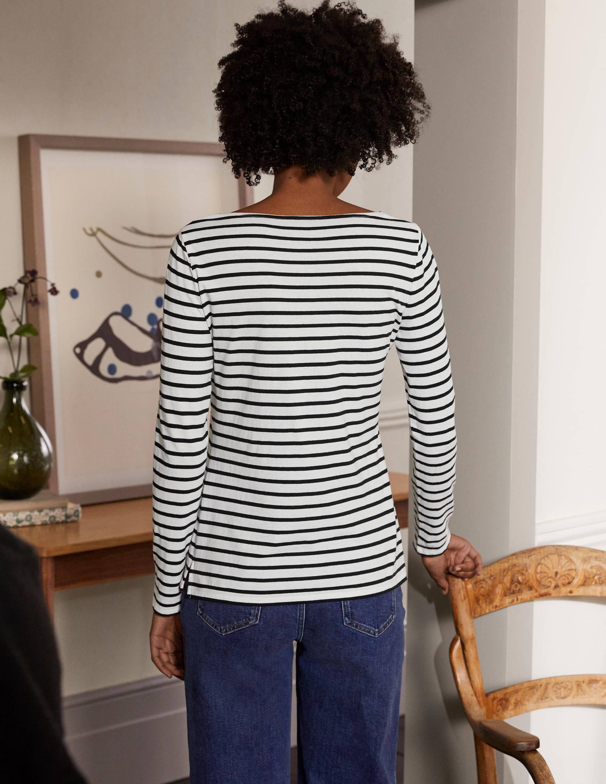 Langärmliges Bretonshirt-Naturweiß/Schwarz, Gestreift - Image 3
