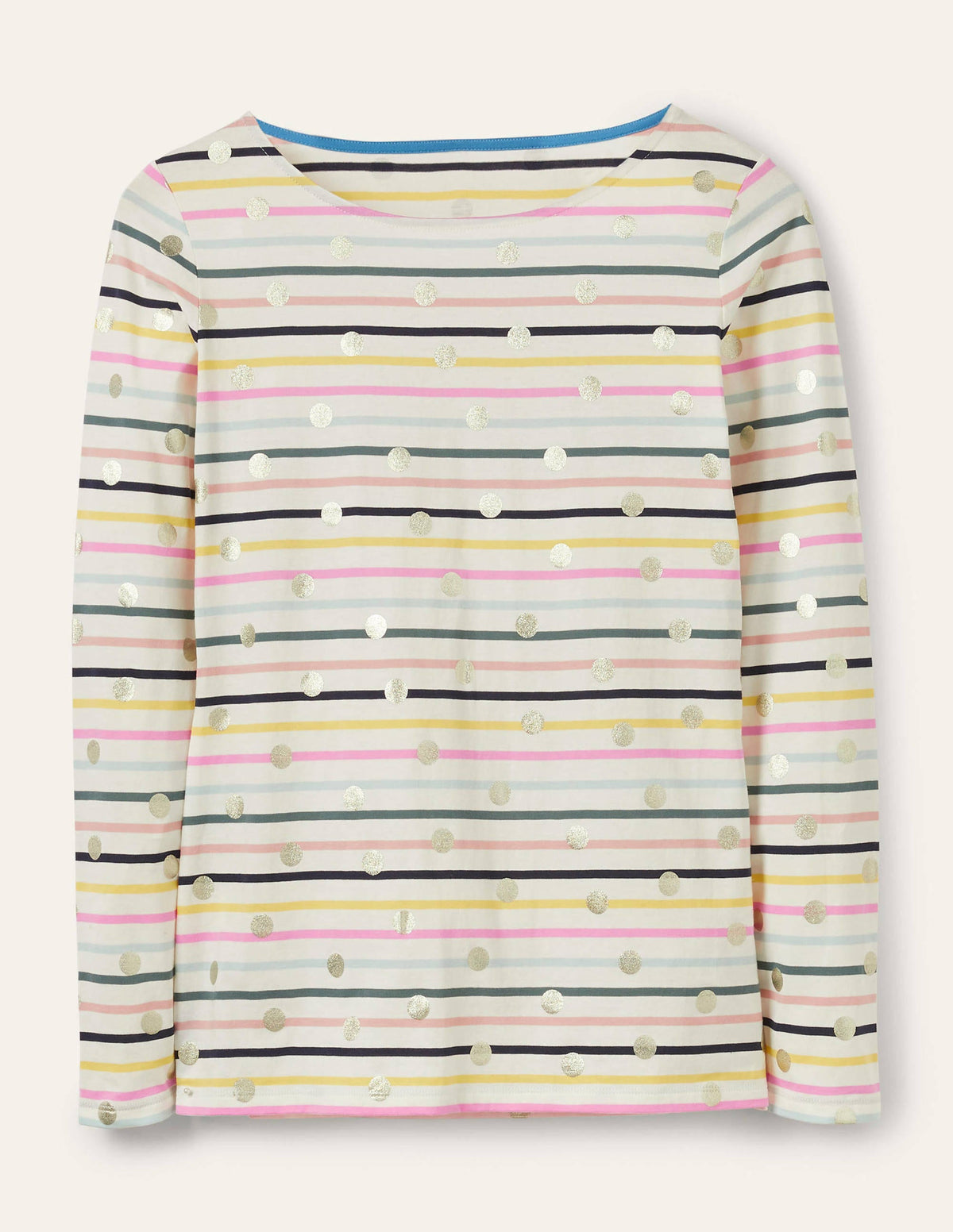 Langärmliges Bretonshirt-Bunt, Pastellstreifen/Gold, Getupft-5