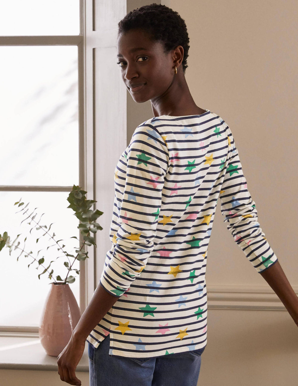 Long Sleeve Breton Top-Ivory/ Navy, Multi Star - Image 3