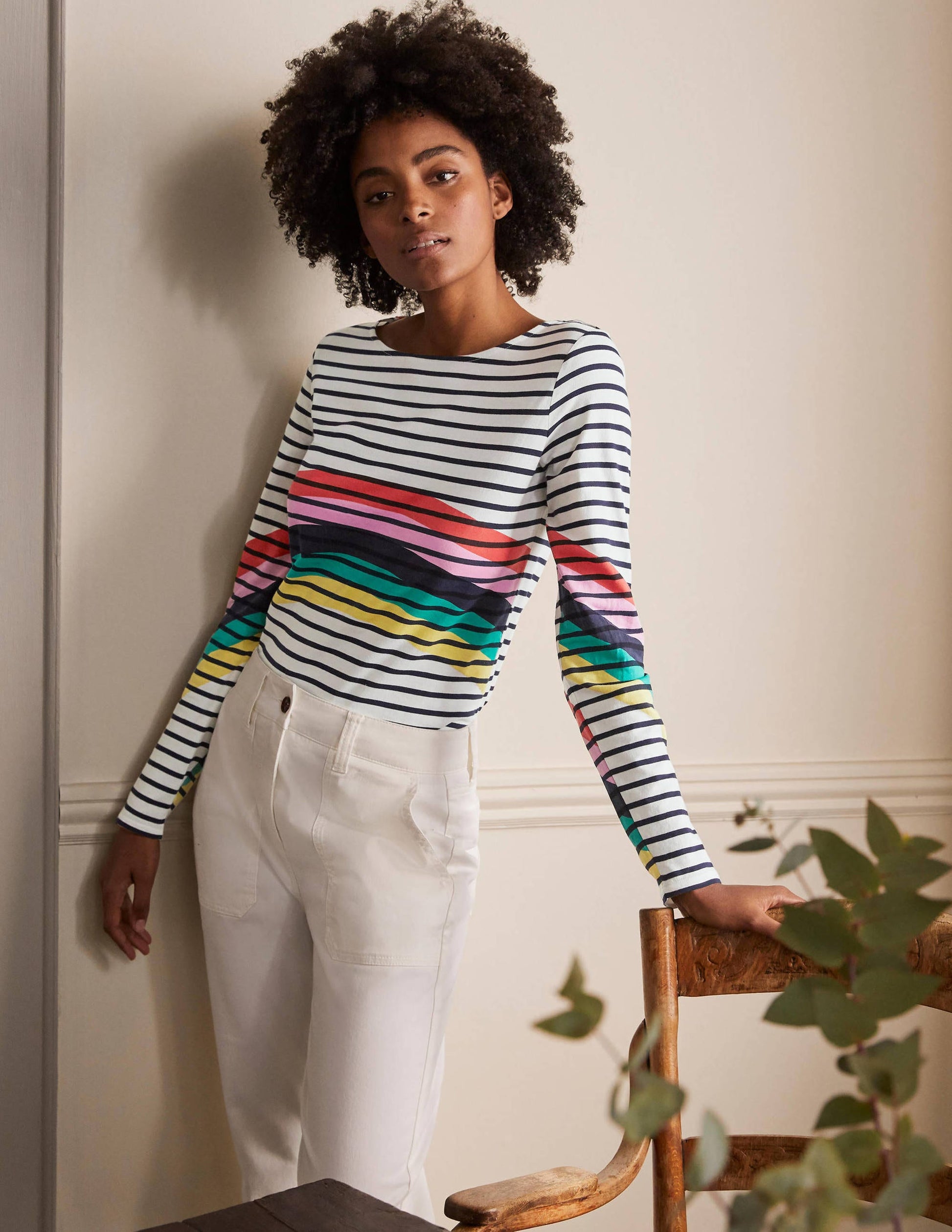 Langärmliges Bretonshirt-Regenbogen, Platzierte Bretonstreifen-4