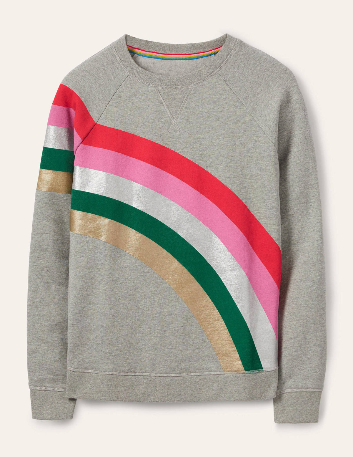 Gemustertes Sweatshirt aus Baumwolle-Grau Meliert, Platzierter Regenbogen-5