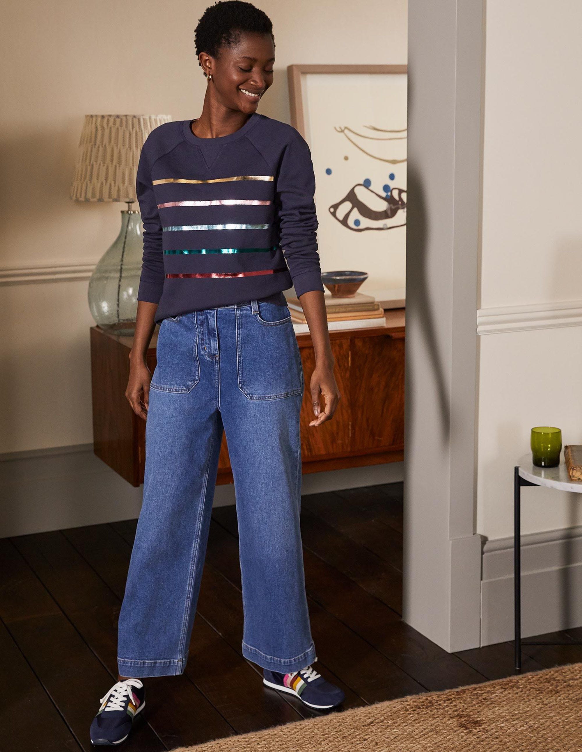 Gemustertes Sweatshirt aus Baumwolle-Navy/Bunt, Folienstreifen - Image 4