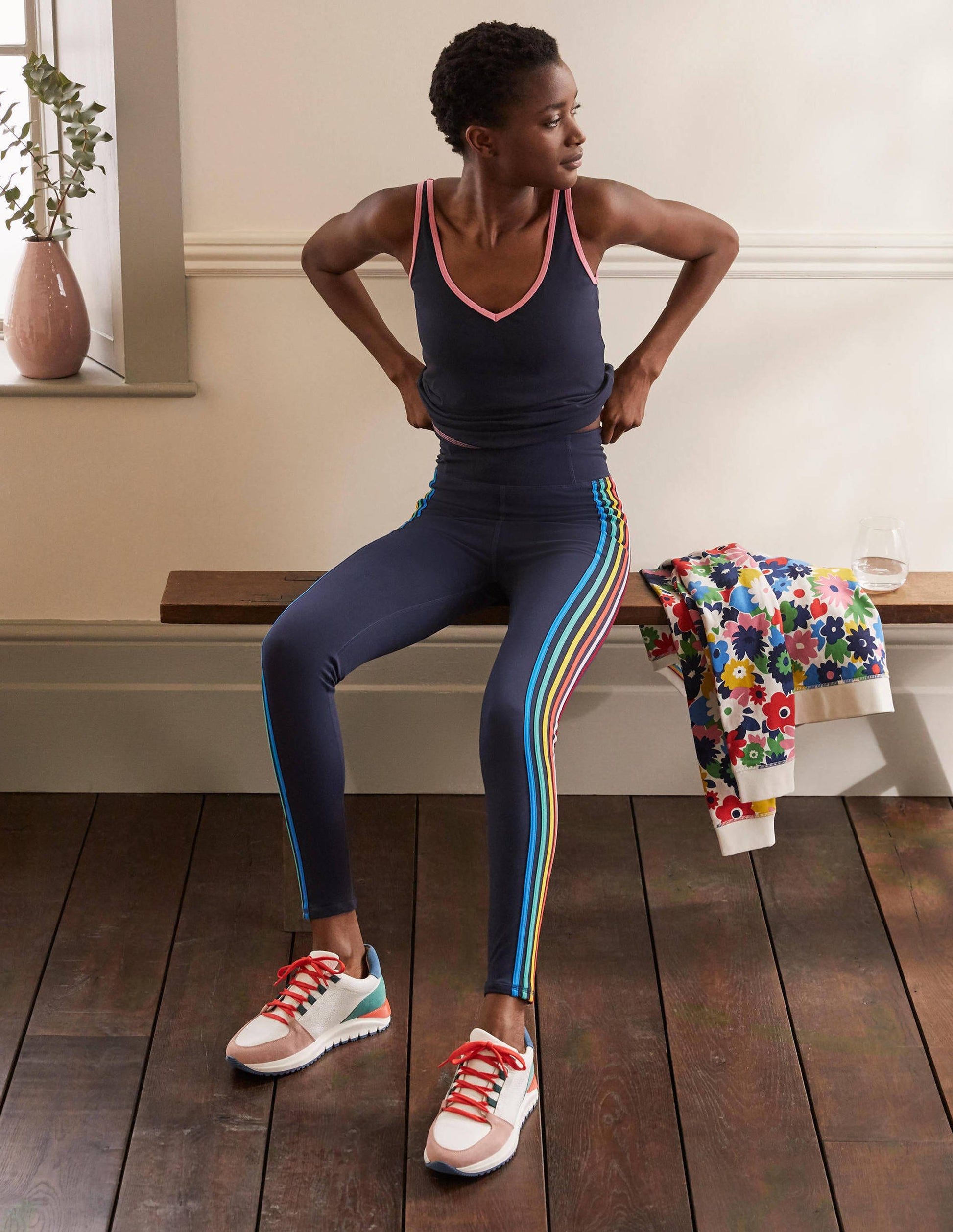Leggings mit hohem Bund-Navy/Bunt, Seitenstreifen-1