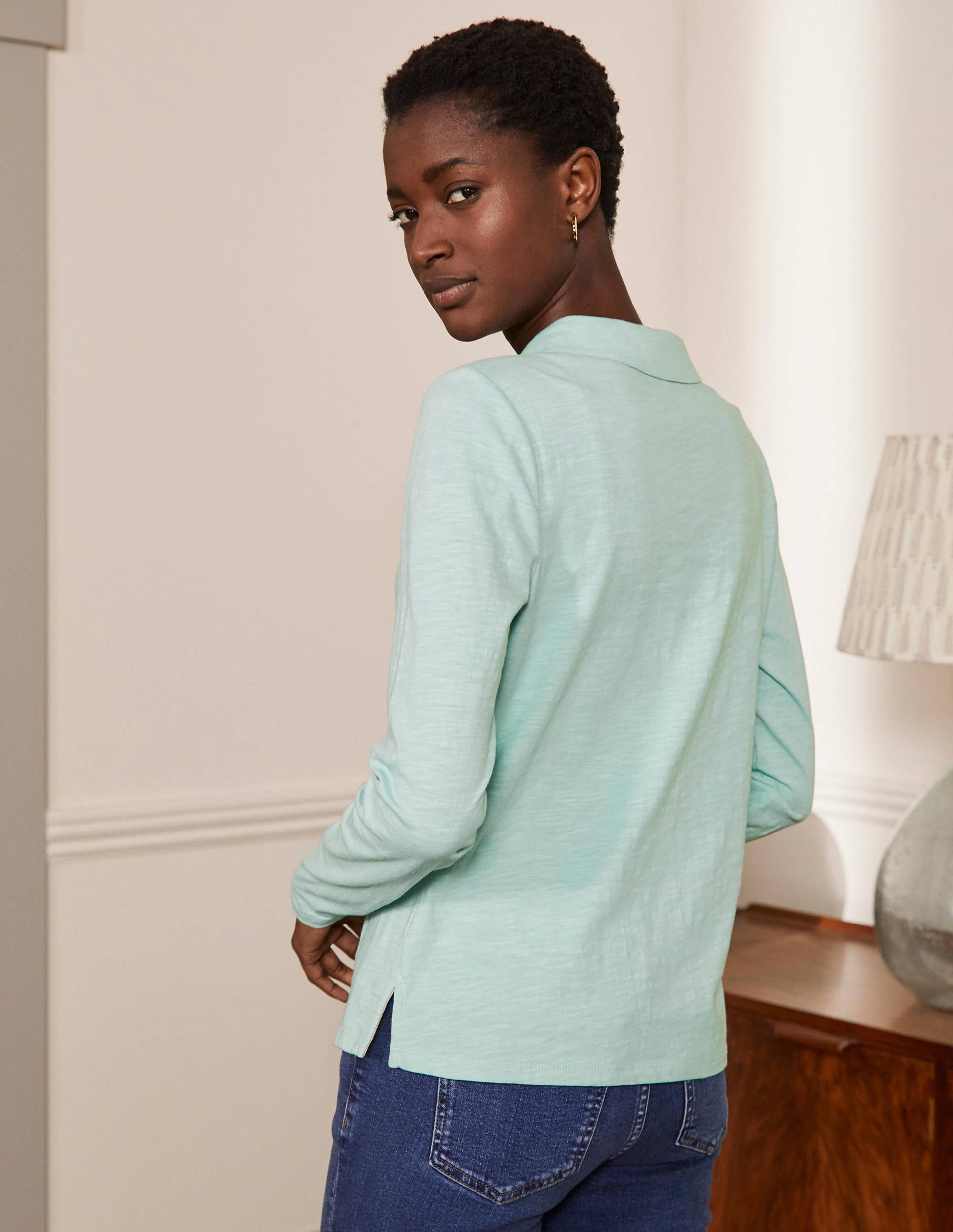 Das Baumwolloberteil mit gekerbtem Ausschnitt-Seeblau - Image 3