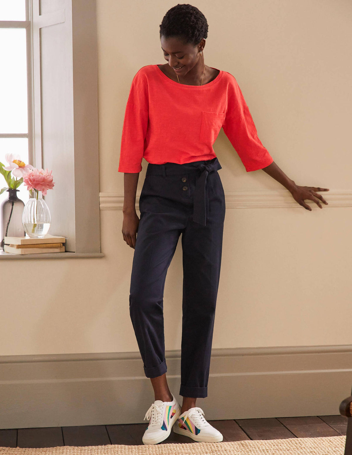 The Cotton Boxy Boatneck Tee-Cherry Red - Image 2