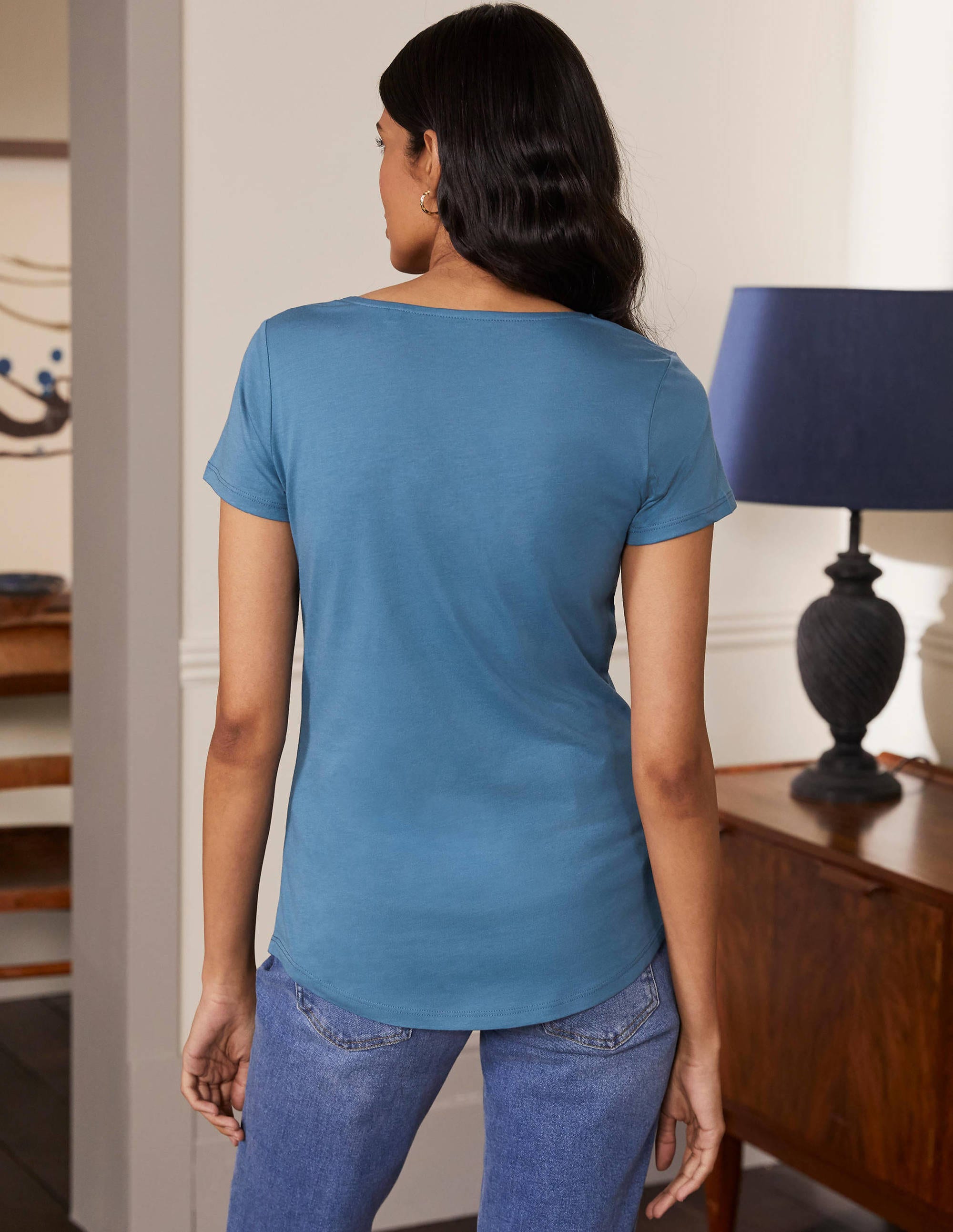 Superweiches T-shirt mit Rundhalsausschnitt-Azurblau - Image 3