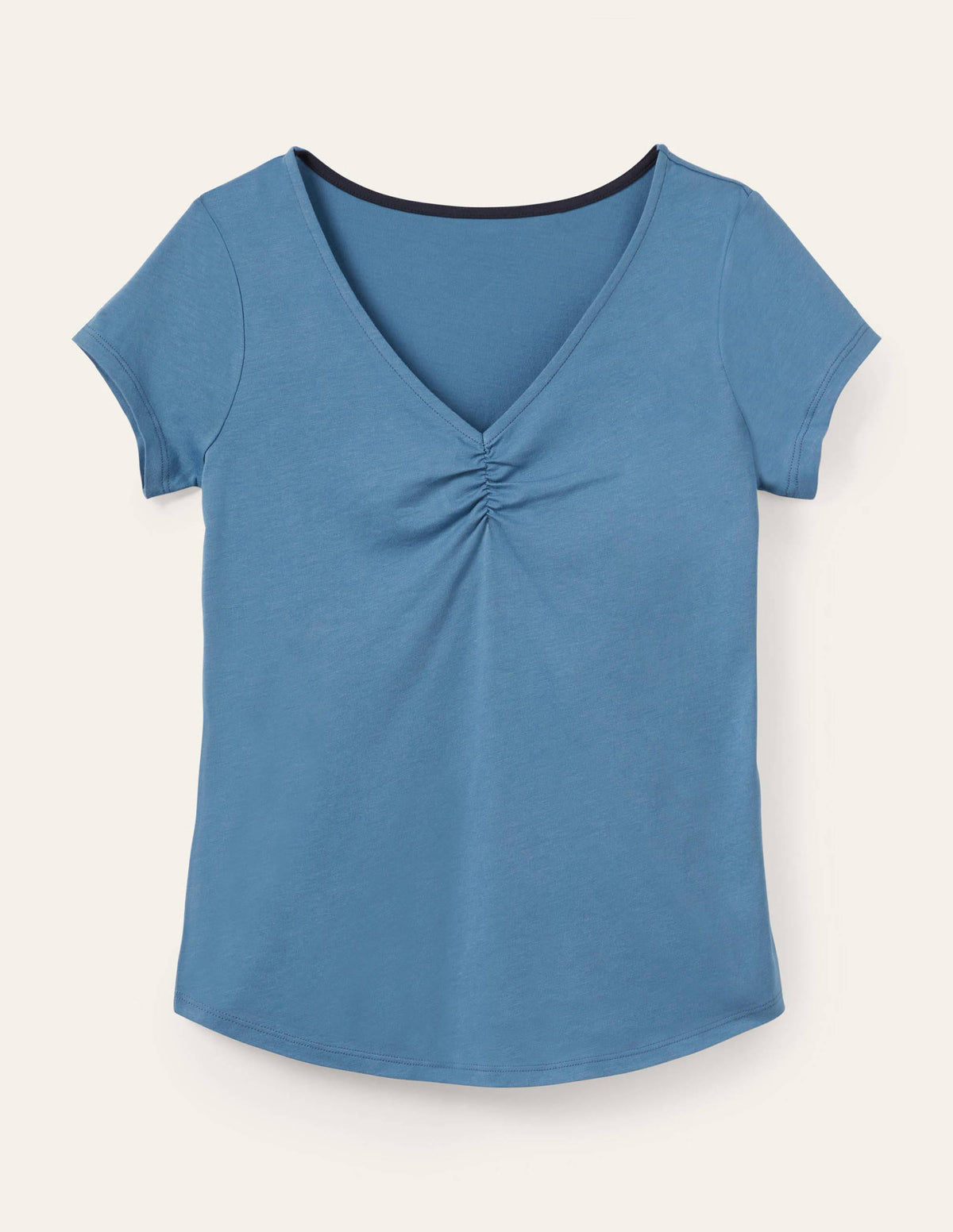 T-shirt col V ultra-doux à fronces-Azur-5