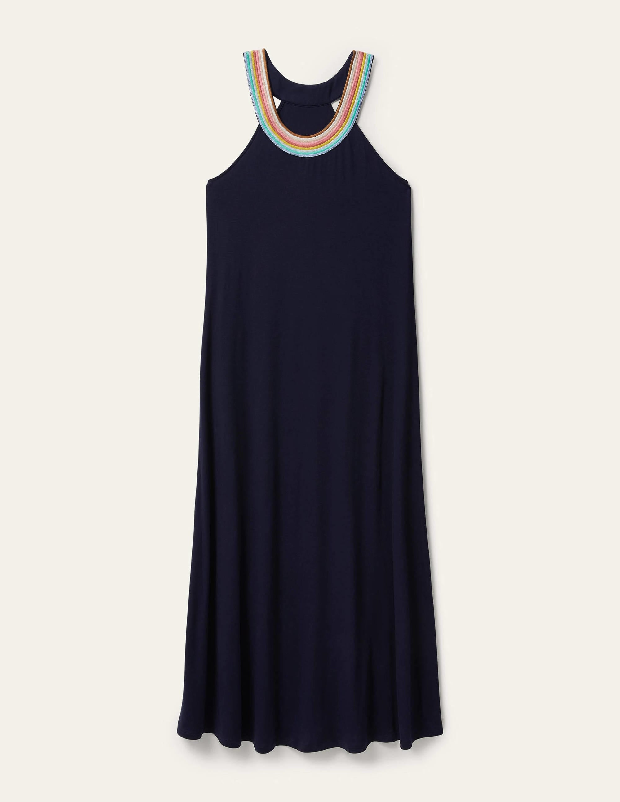 Striped Neck Jersey Maxi Dress-Navy - Image 6