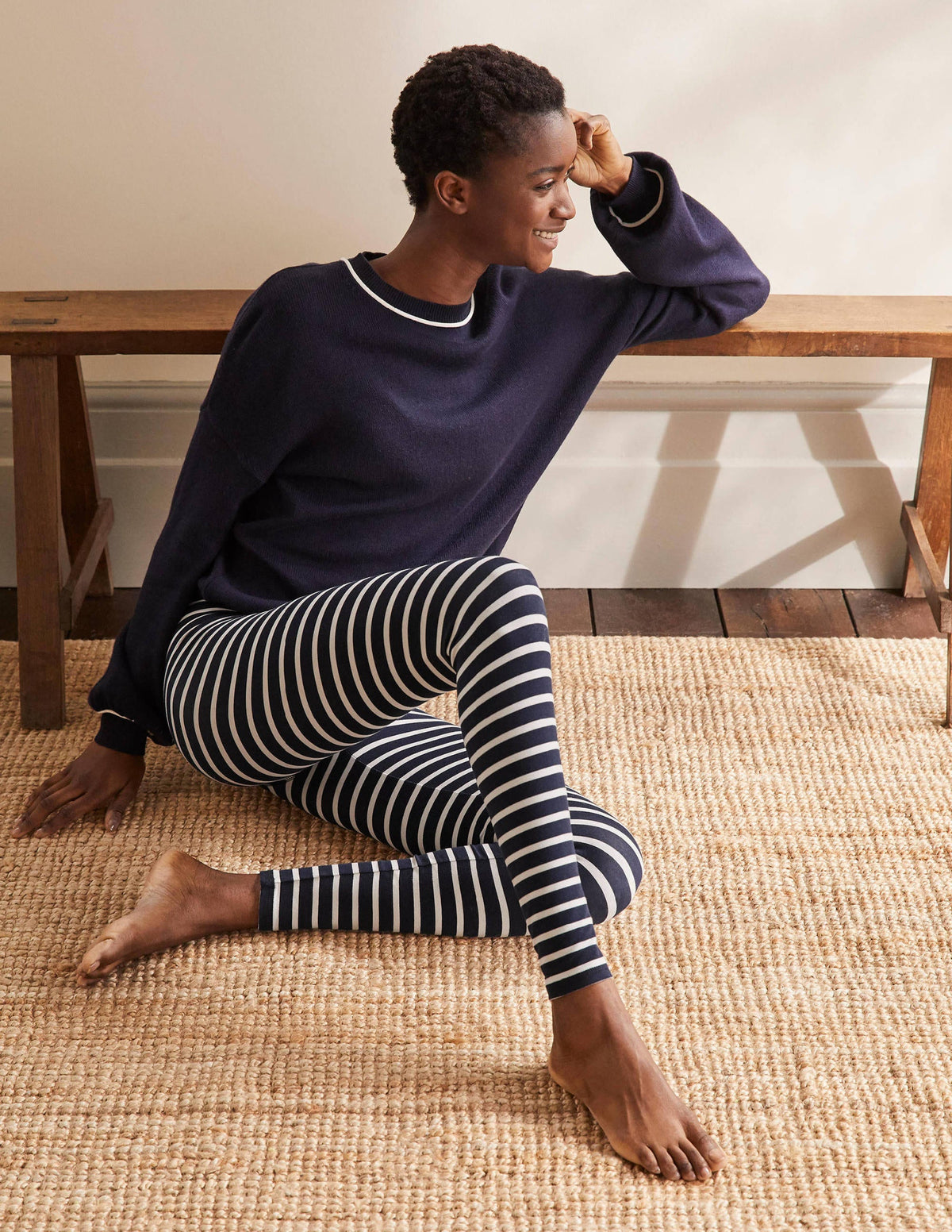 Jerseyleggings mit hoher Taille-Navy/Naturweiß - Image 1