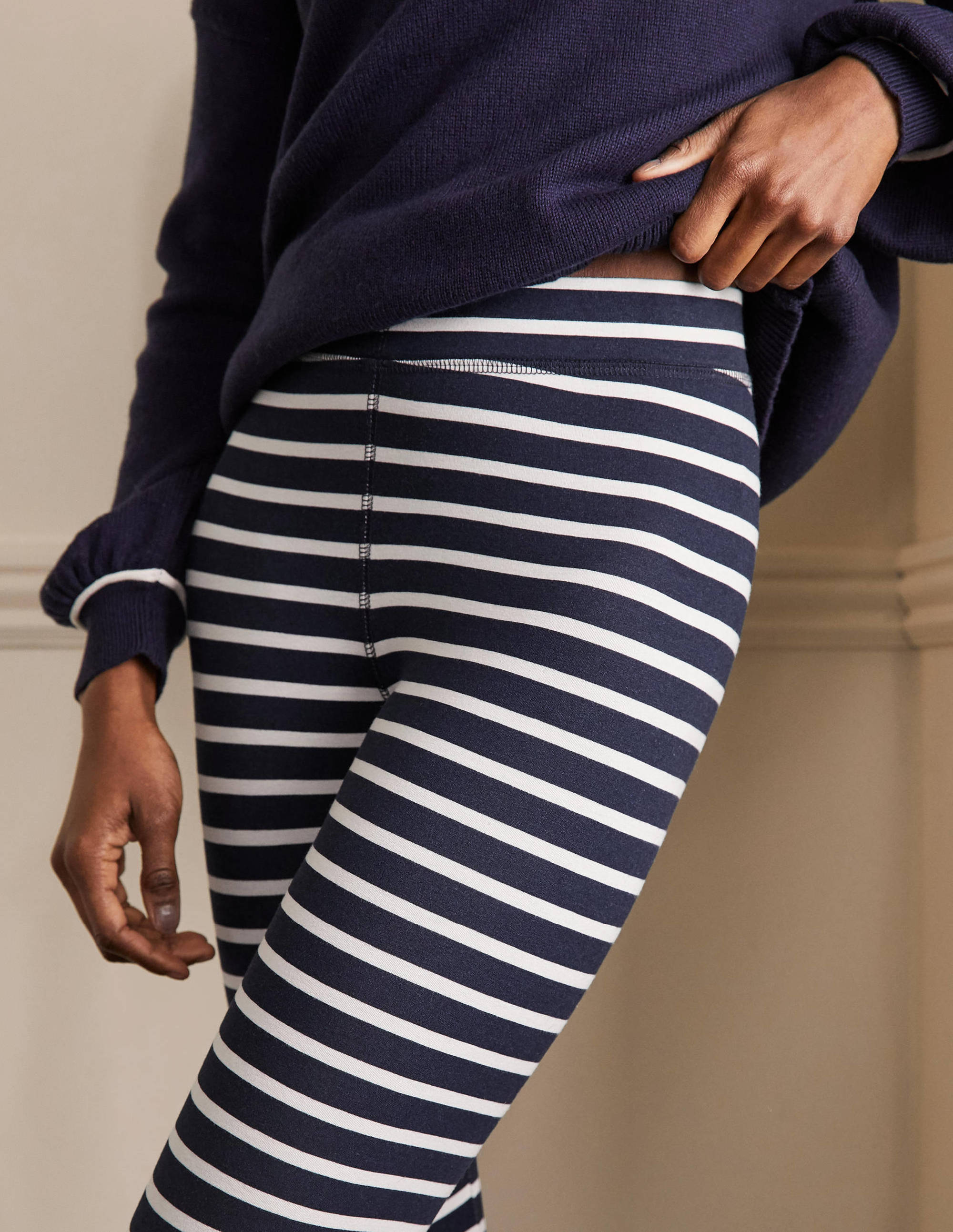 Jerseyleggings mit hoher Taille-Navy/Naturweiß - Image 2