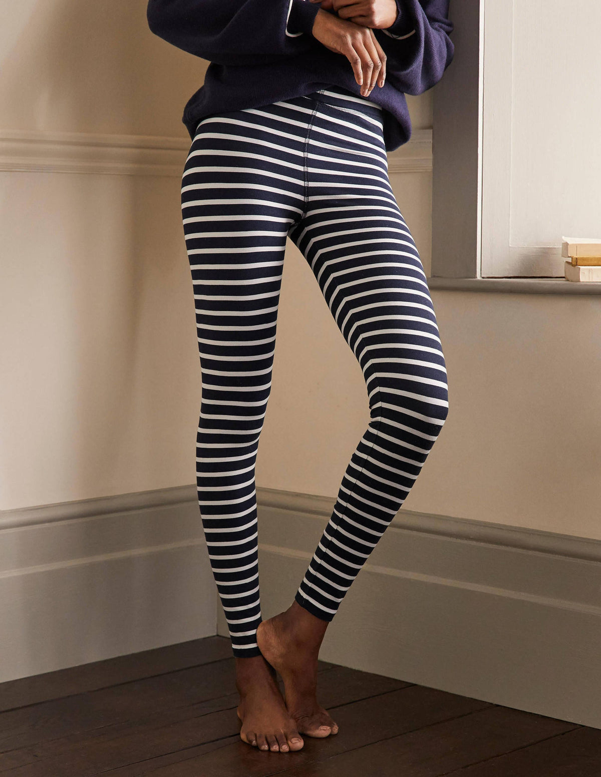 Jerseyleggings mit hoher Taille-Navy/Naturweiß - Image 4