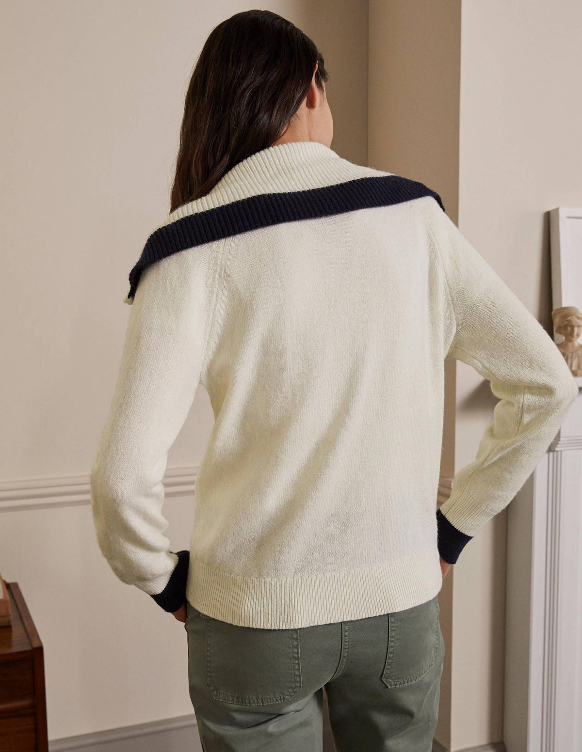 Cardigan mit Reißverschluss und Kragen-Naturweiß - Image 3