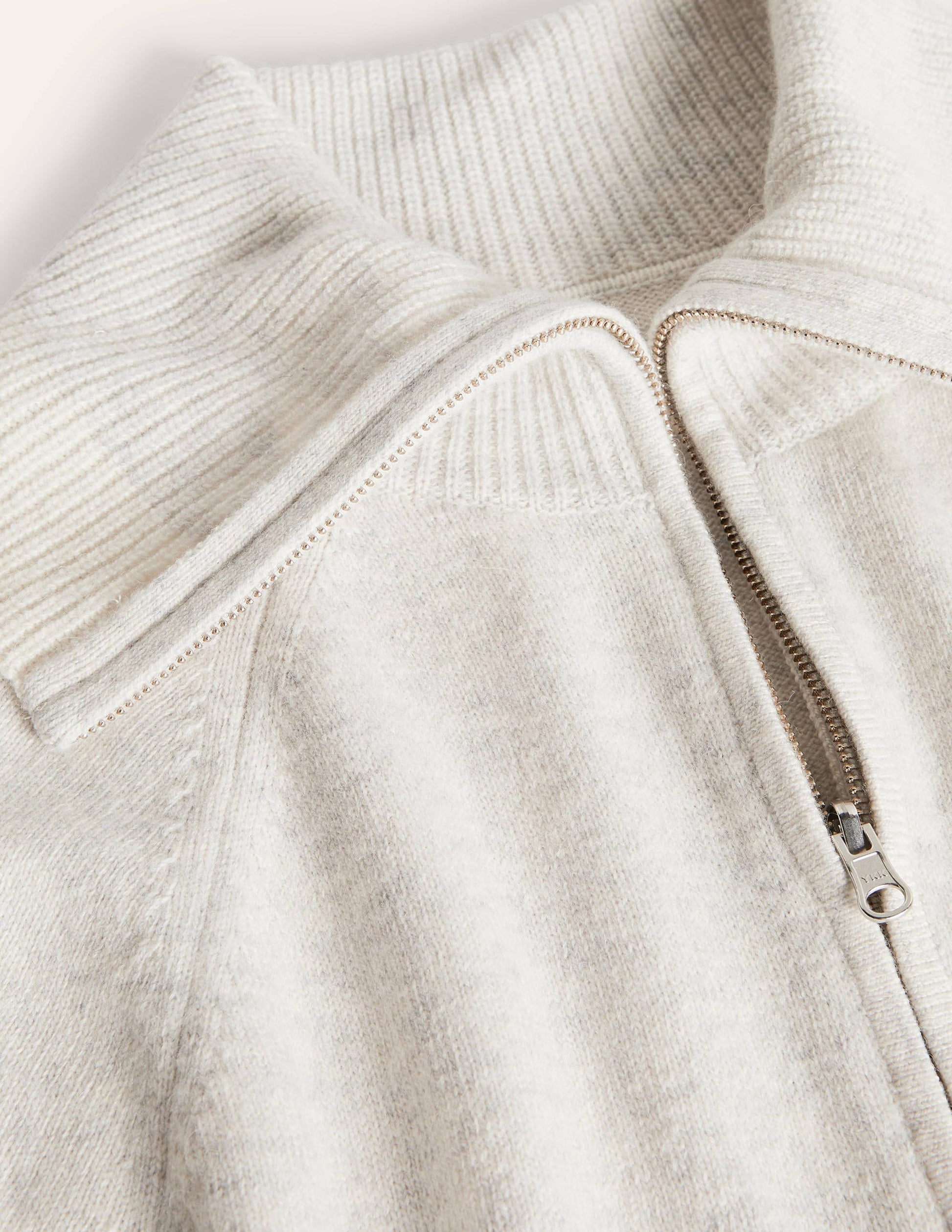 Collared Zip-up Cardigan-Silver Melange-7