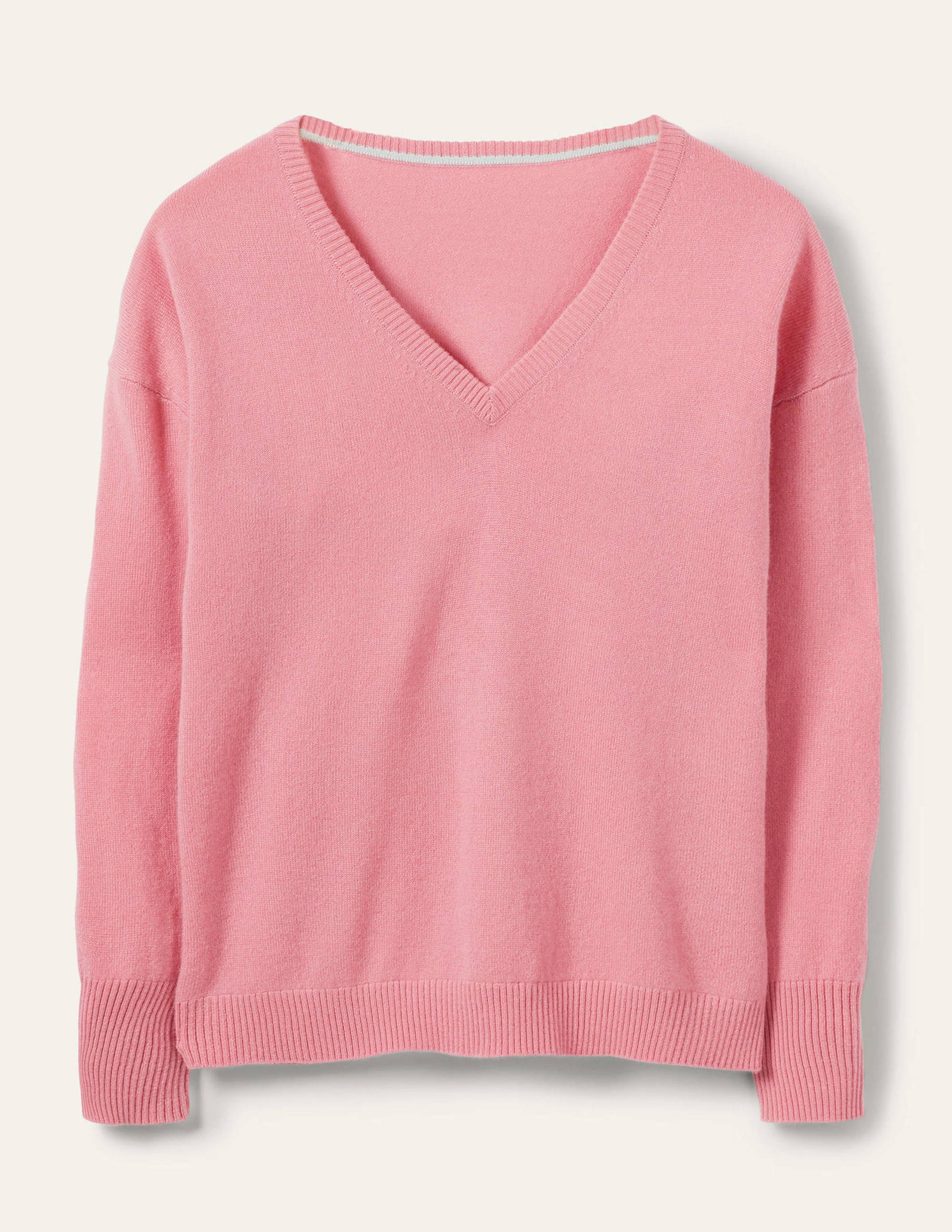 Lässiger Kaschmirpullover mit V-Ausschnitt-Kirschblütenrosa-6
