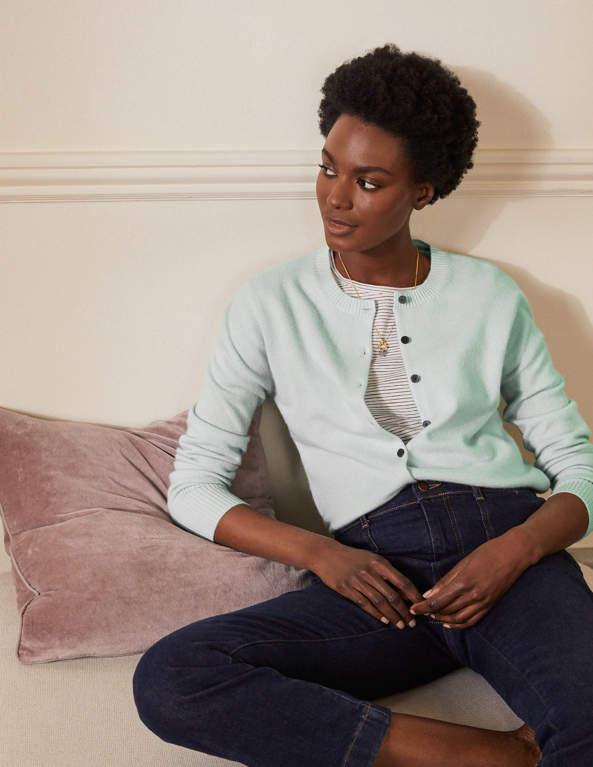 Cardigan en cachemire-Bleu turquoise - Image 1