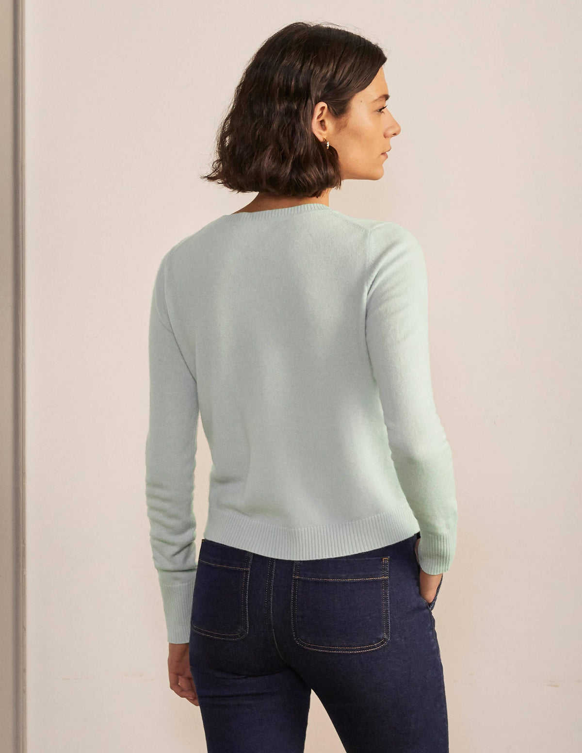 Kurz geschnittener Kaschmircardigan-Aquamarinblau-3