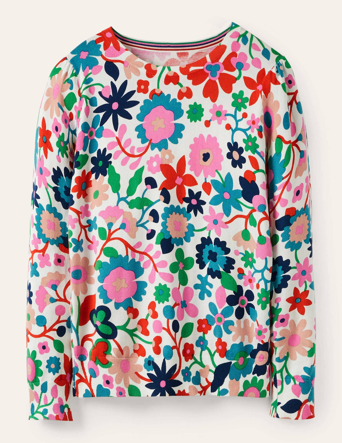 Baumwollpullover mit Rundhalsausschnitt-Naturweiß, Prärie-Blumen-5