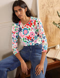 Baumwollpullover mit Rundhalsausschnitt-Naturweiß, Prärie-Blumen
