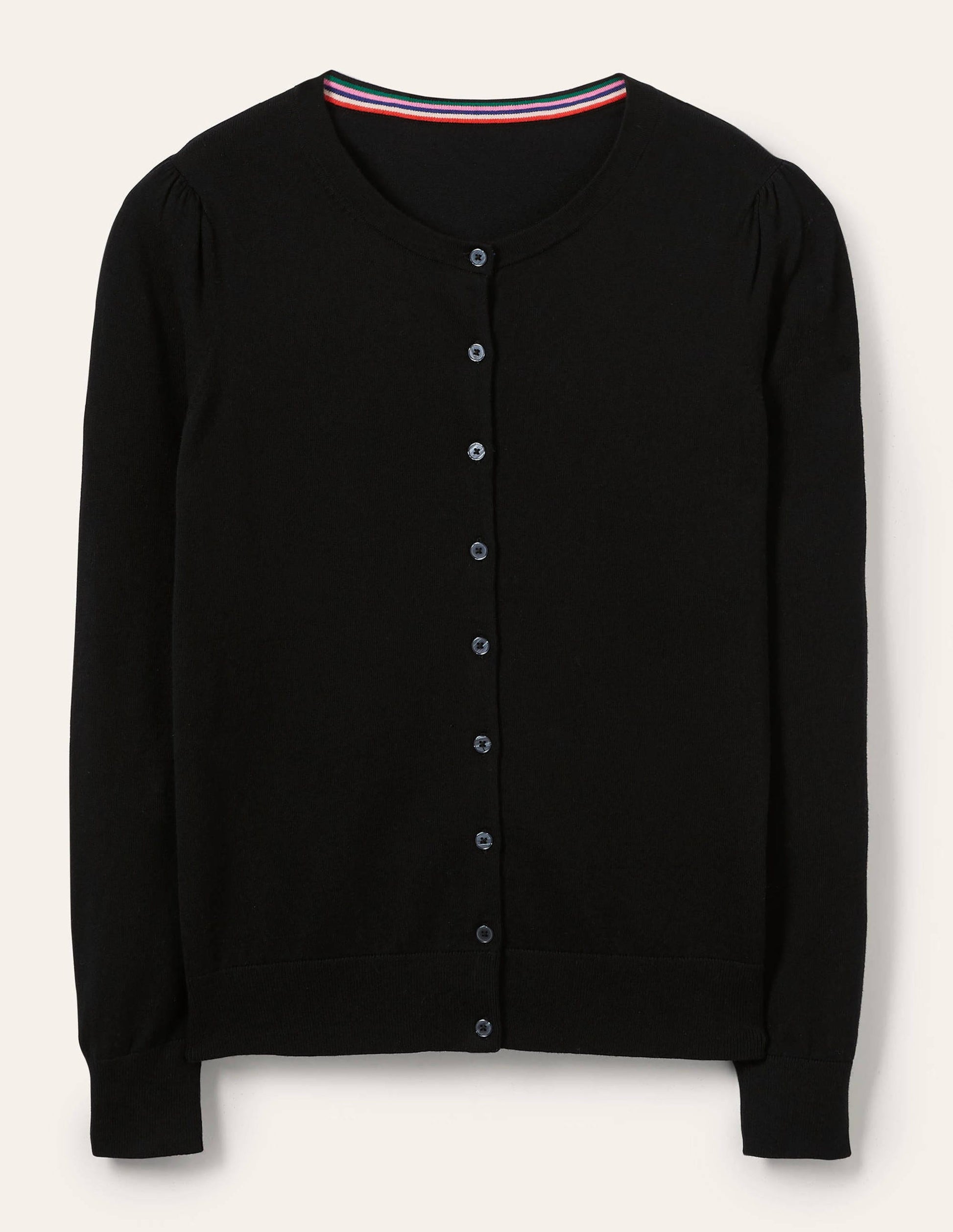 Baumwollcardigan mit Rundhalsausschnitt-Schwarz-5