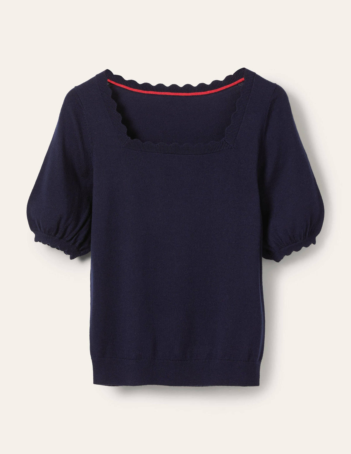 Merino Scallop Knitted Top-Navy - Image 5
