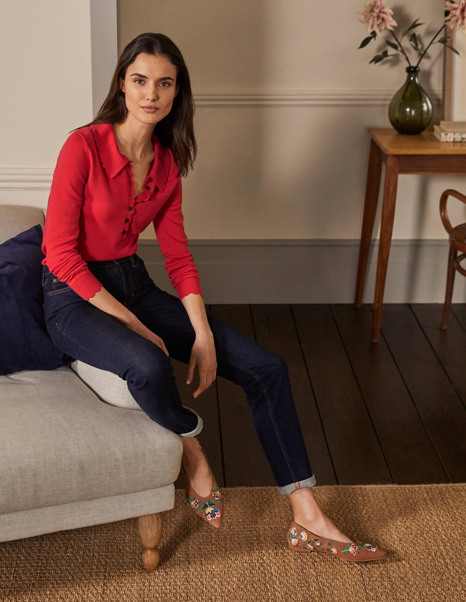 Merino Scallop Collar Jumper-Cherry Red-4
