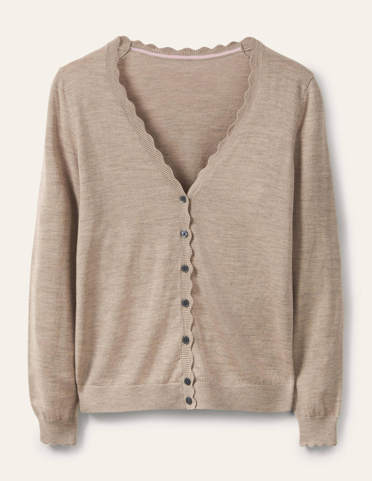 Merinocardigan mit Muschelborte-Nerzbraun Melange - Image 5
