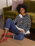 Catherine Flauschiger Webpullover-Navy/Naturweiß, Gestreift