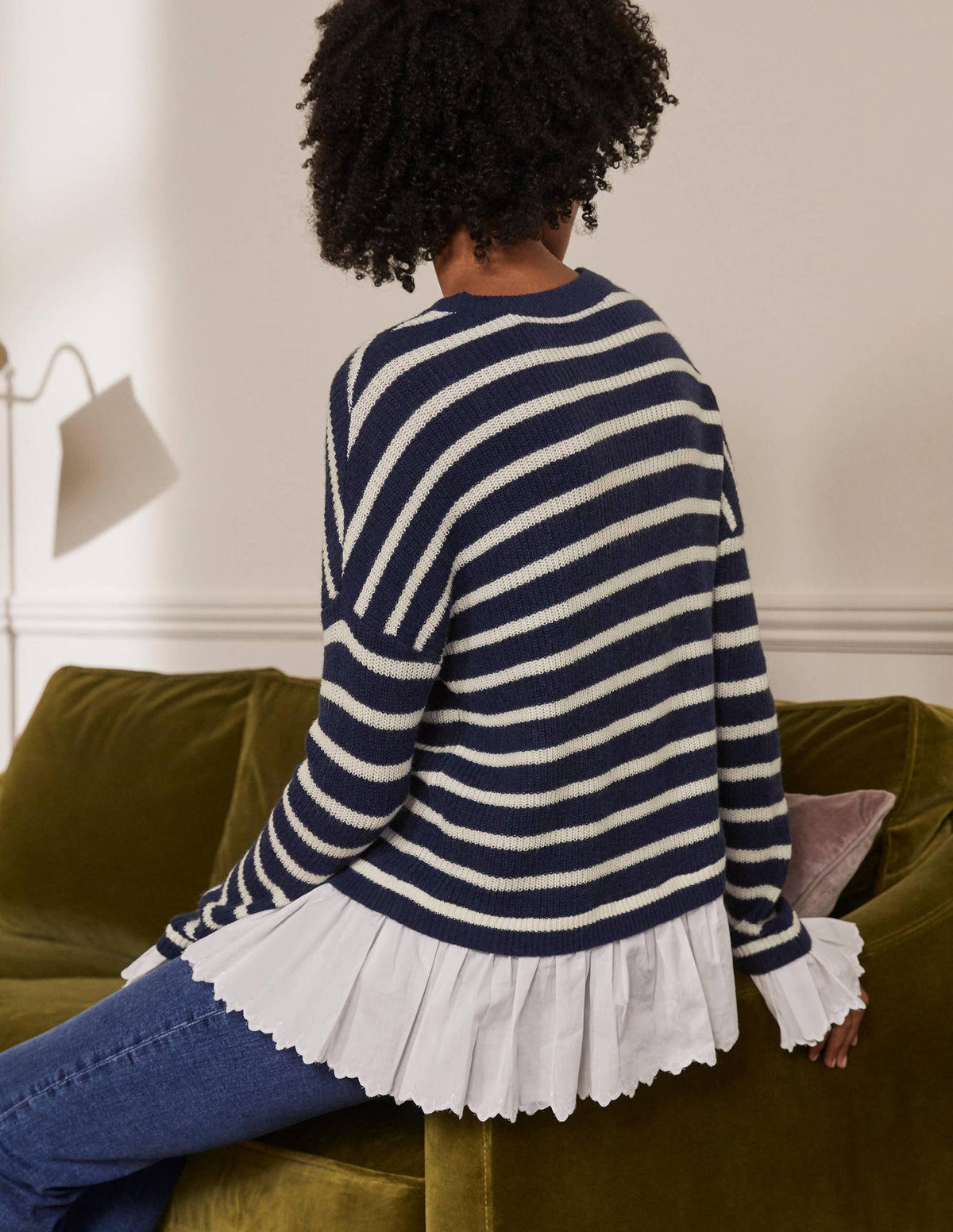 Catherine Flauschiger Webpullover-Navy/Naturweiß, Gestreift - Image 3