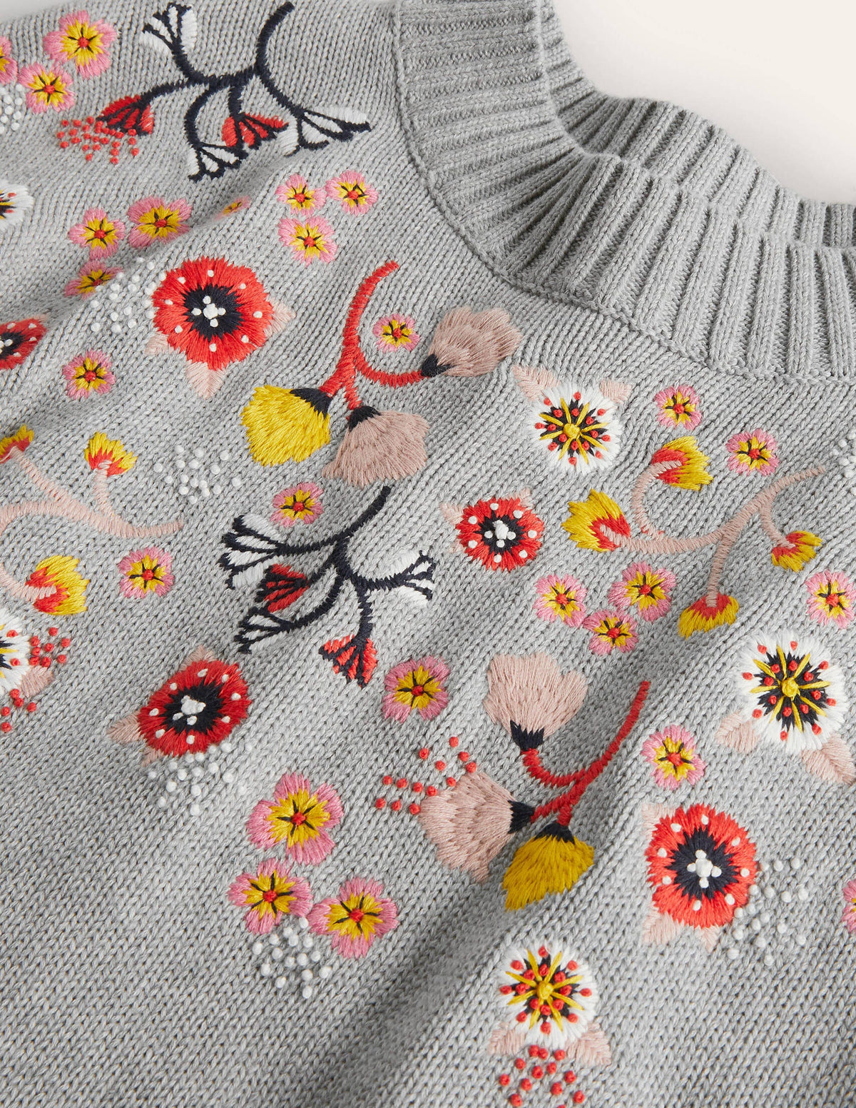 Lockerer Pullover mit Stickerei-Silber Melange - Image 6