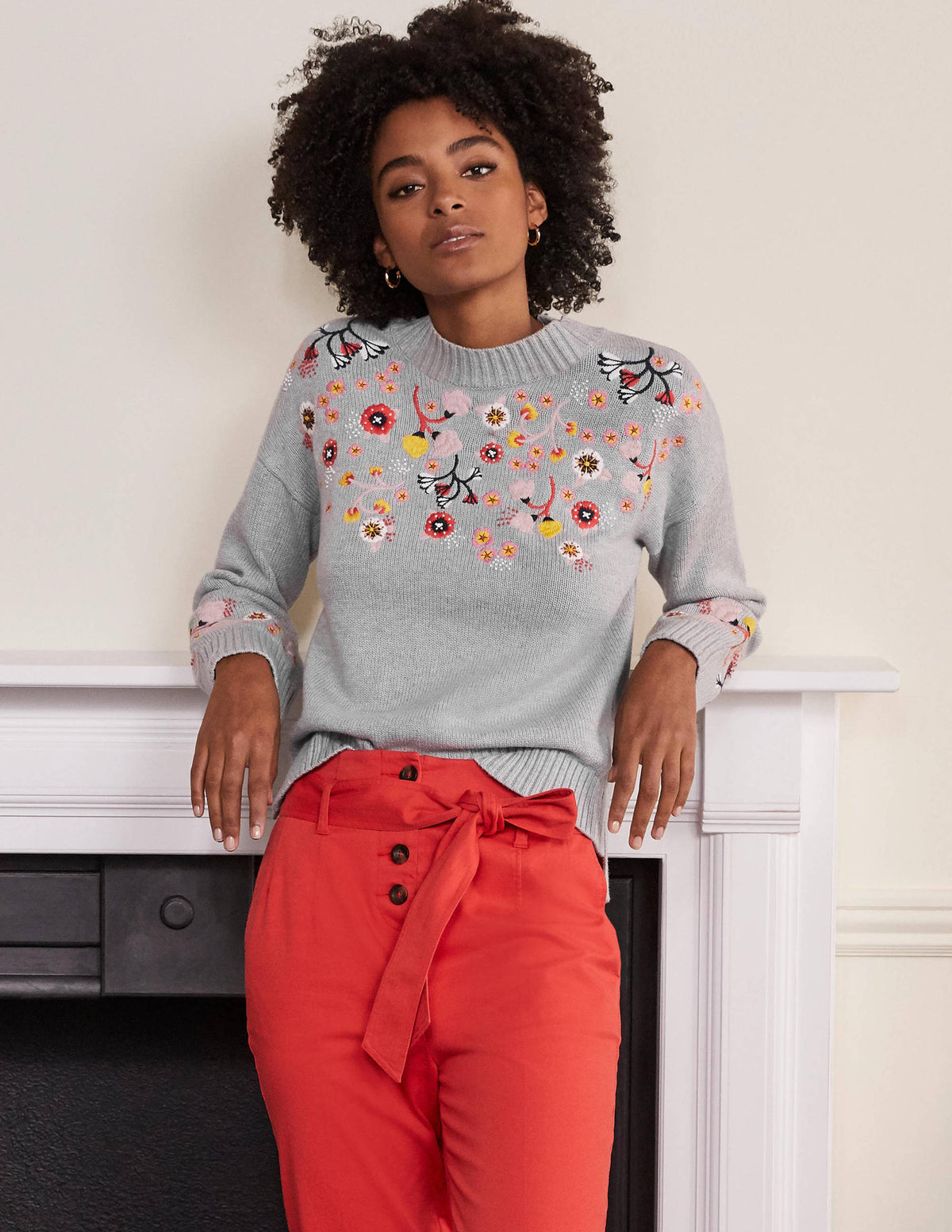 Lockerer Pullover mit Stickerei-Silber Melange - Image 1