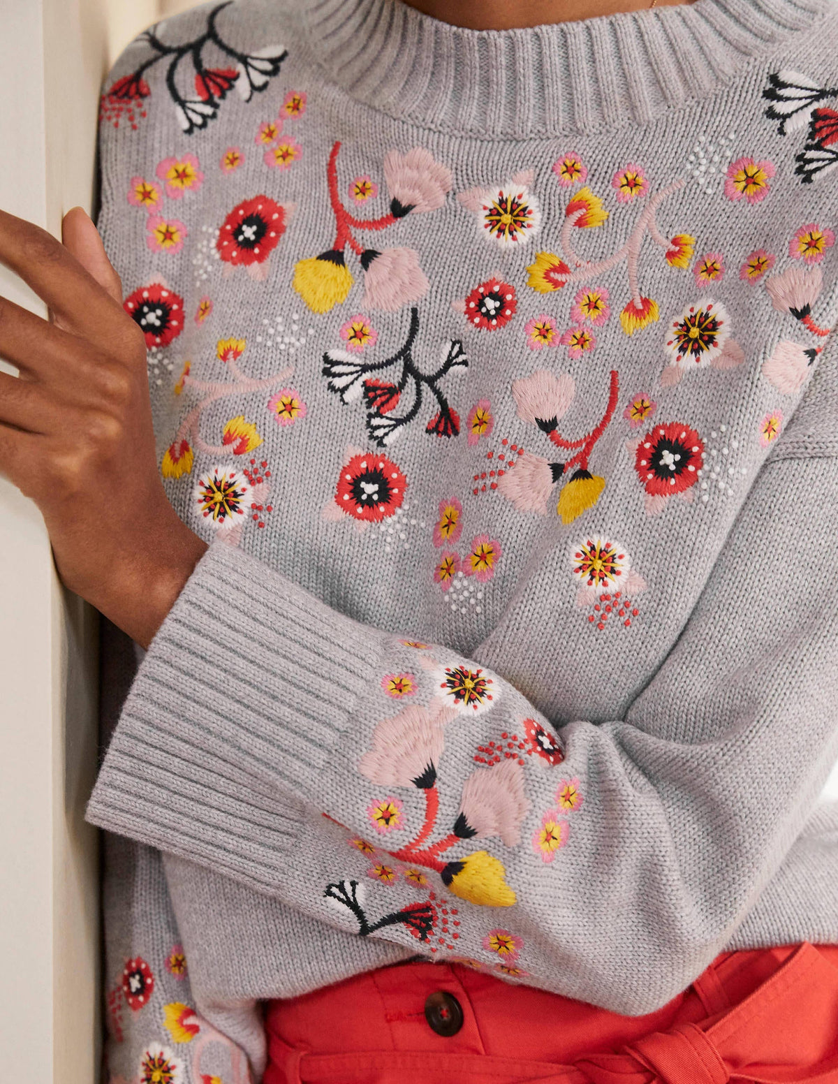Lockerer Pullover mit Stickerei-Silber Melange - Image 2