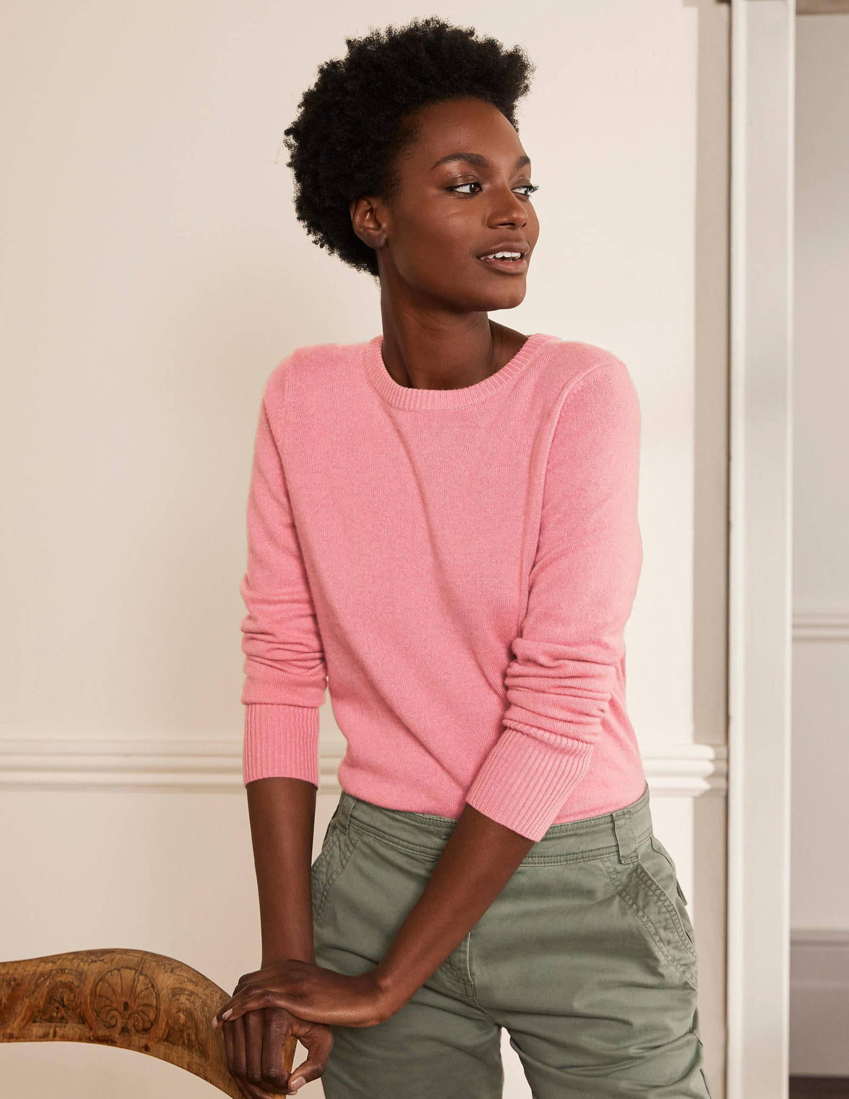 Pull col rond en cachemire-Rose quartz - Image 1