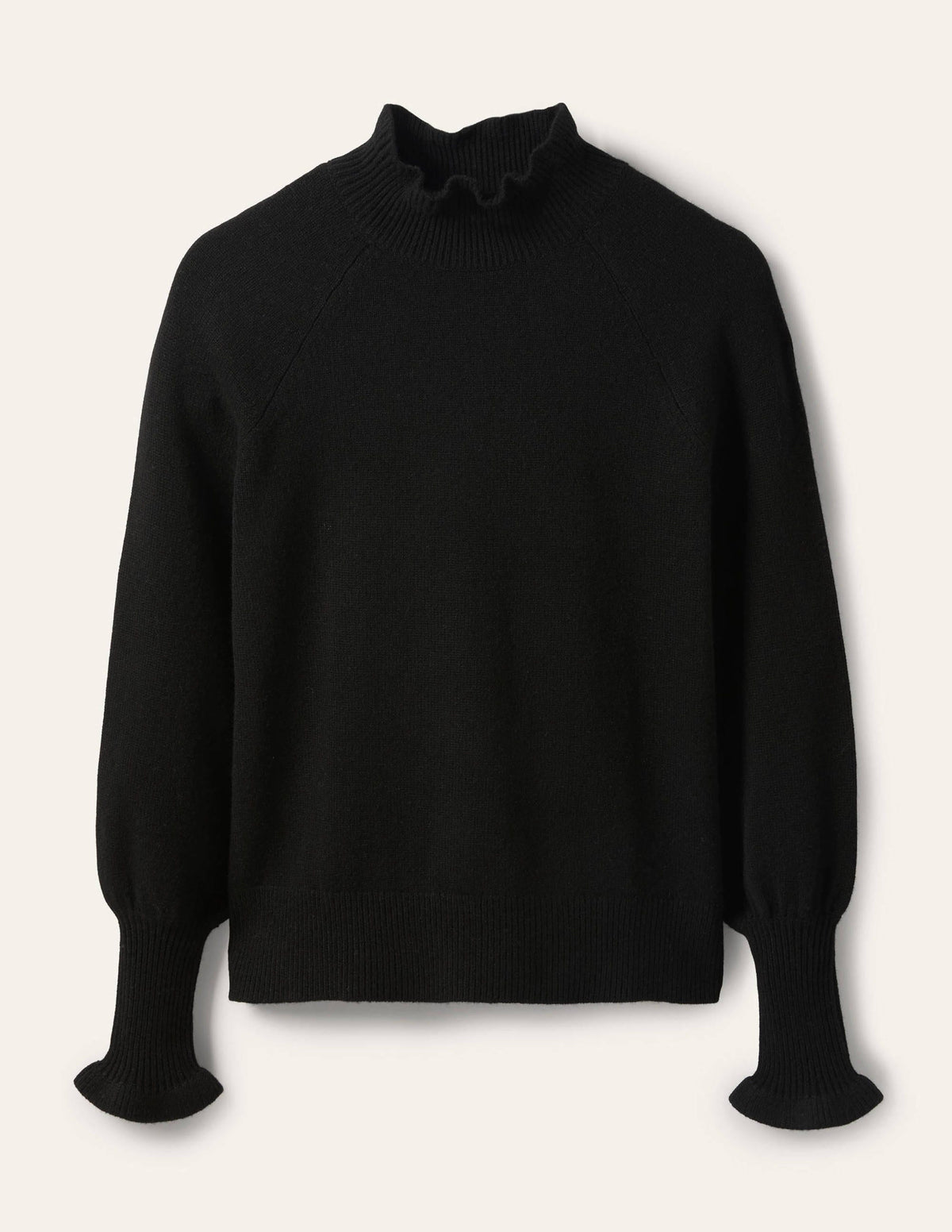 Pull en cachemire à col volanté-Noir-5