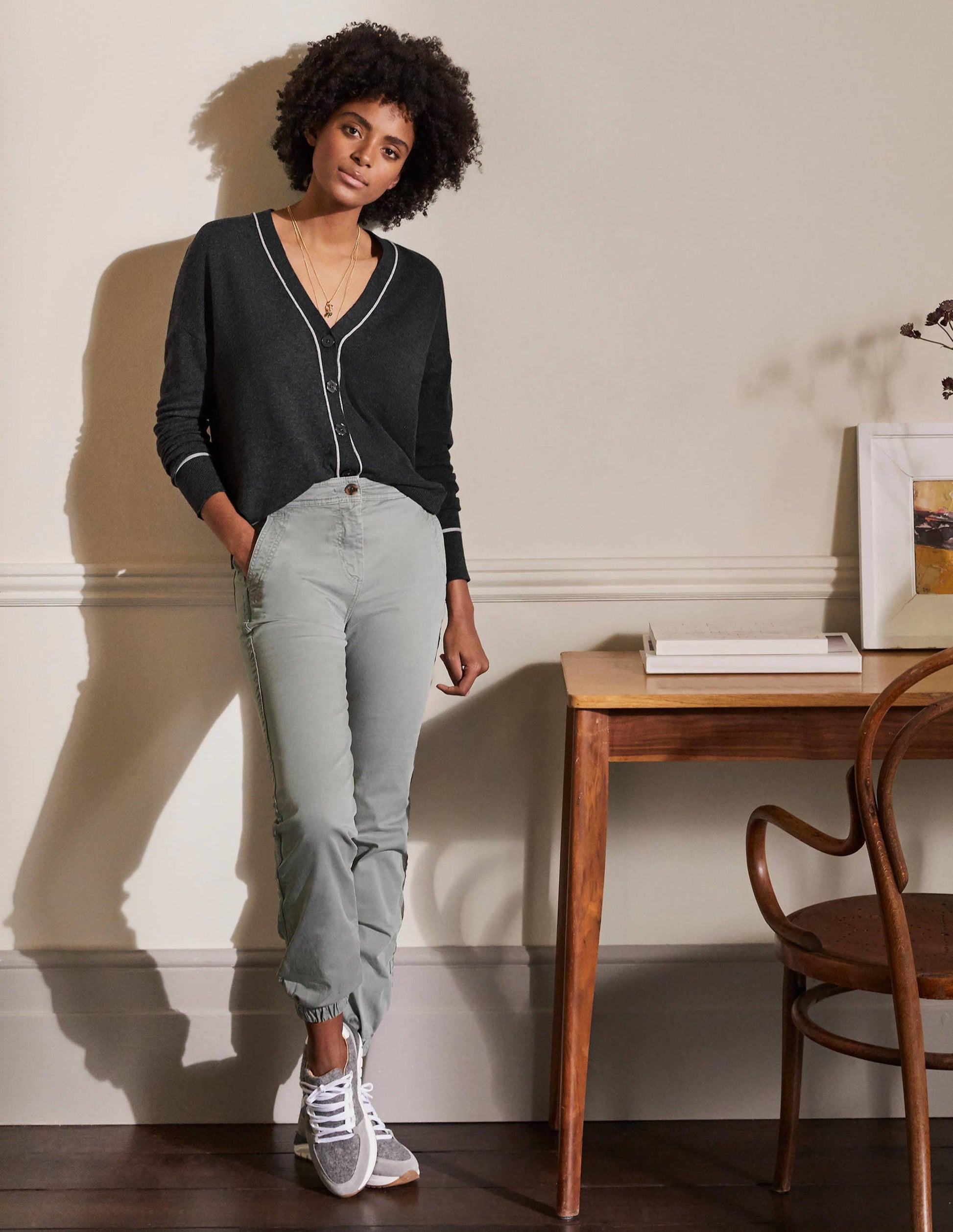 Lässiger Cardigan mit V-Ausschnitt-Anthrazit Melange-4