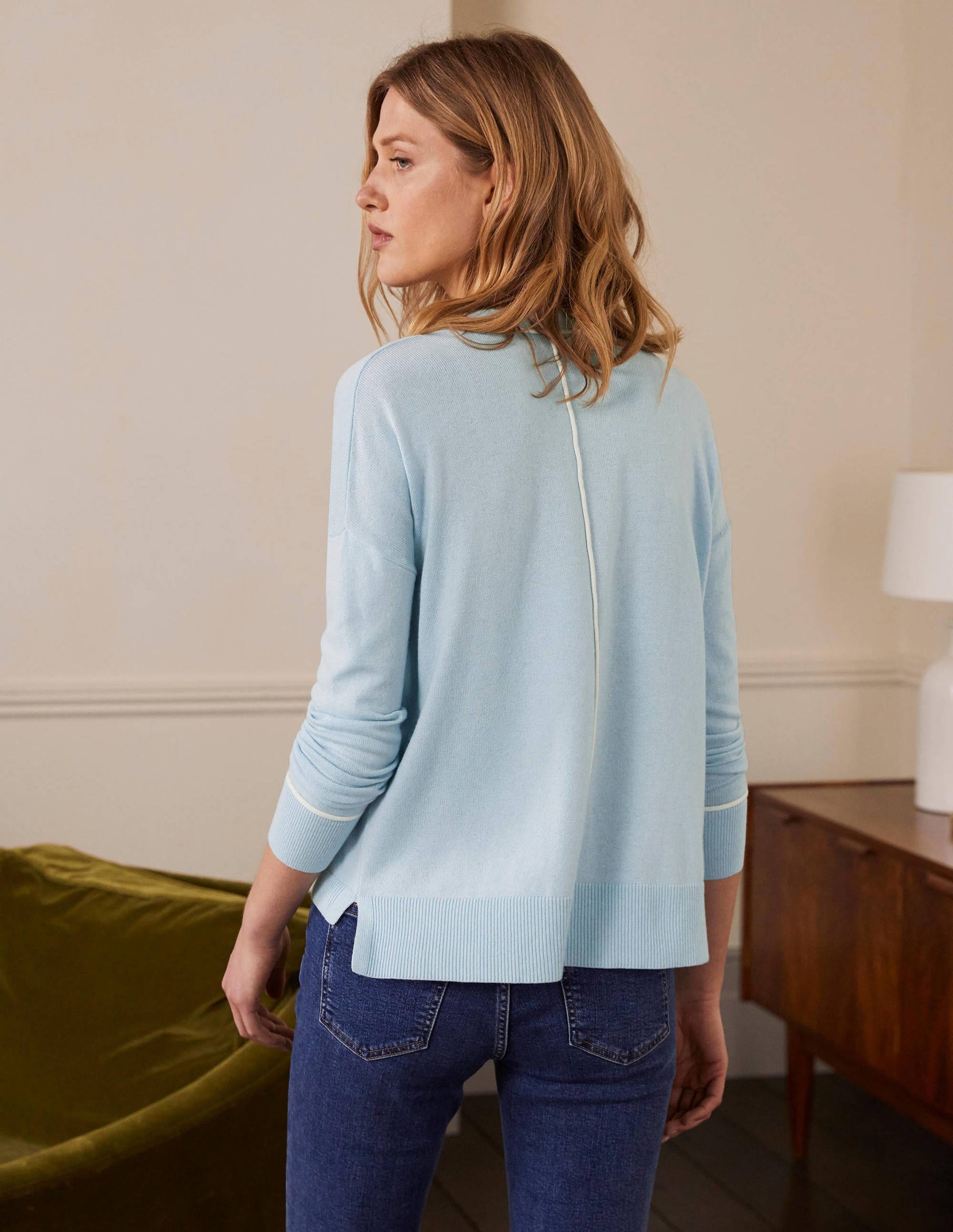 Lässiger Cardigan mit V-Ausschnitt-Surfblau-3