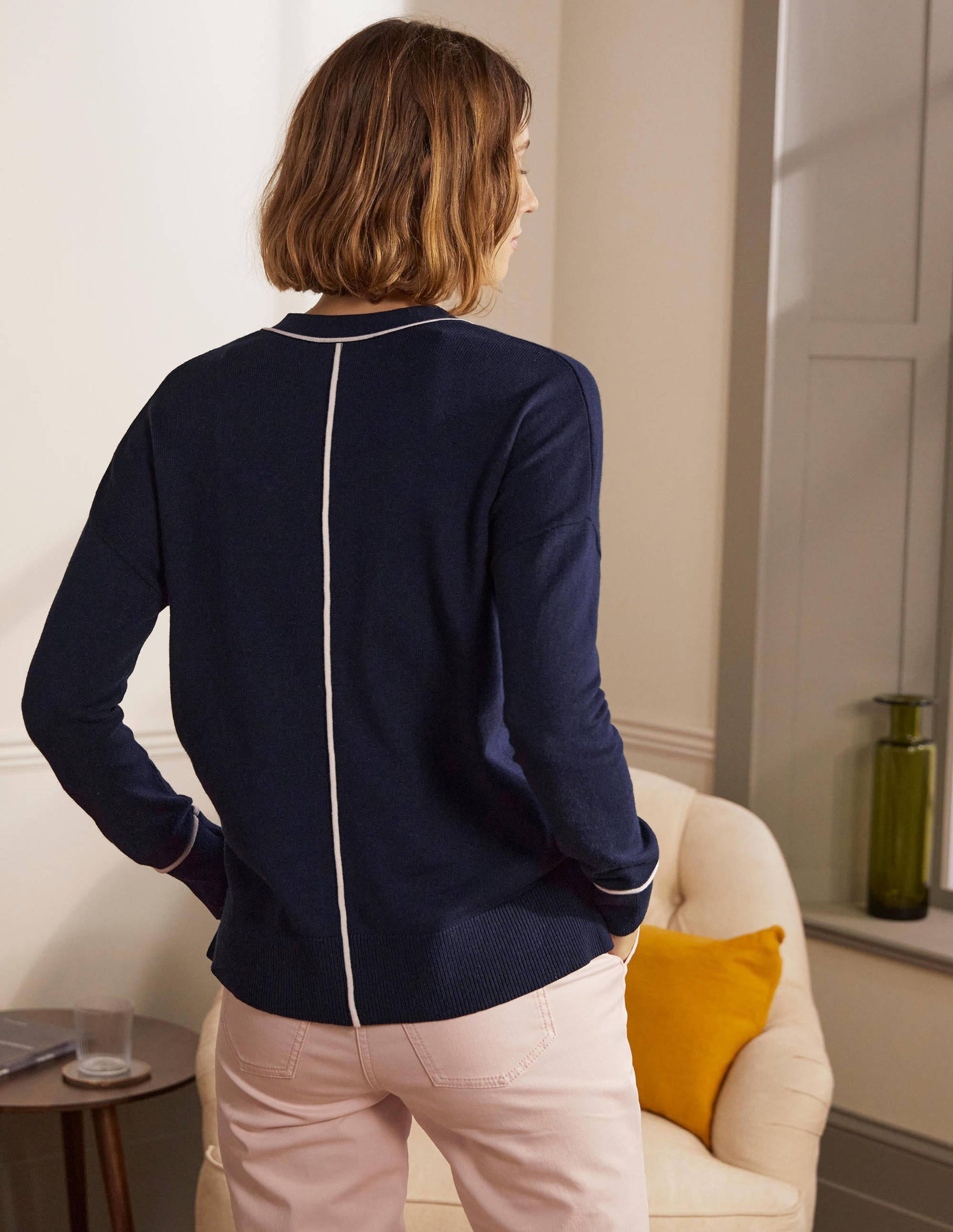 Lässiger Cardigan mit V-Ausschnitt-Marineblau-3