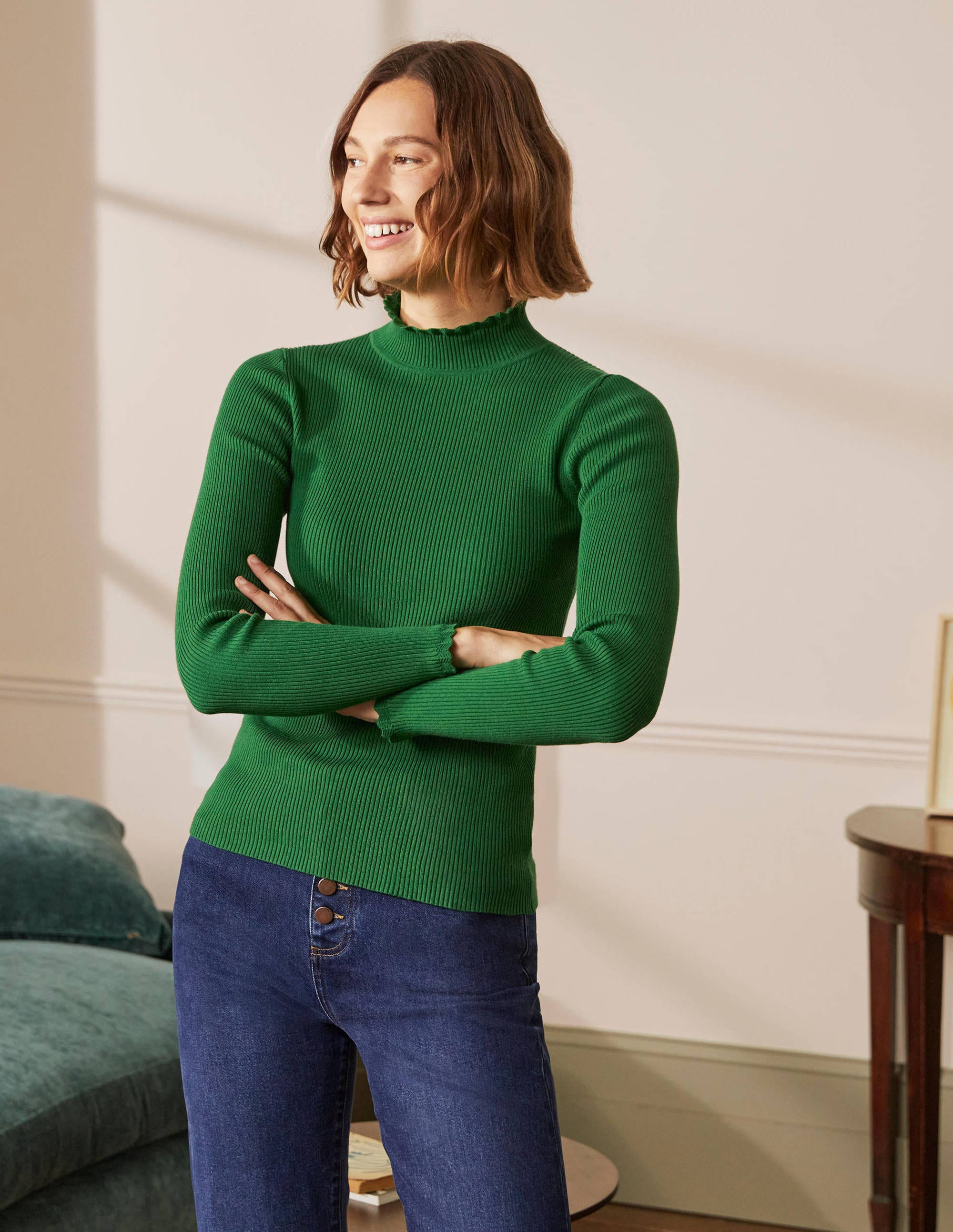 Scallop High Neck Jumper-Conifer - Image 1