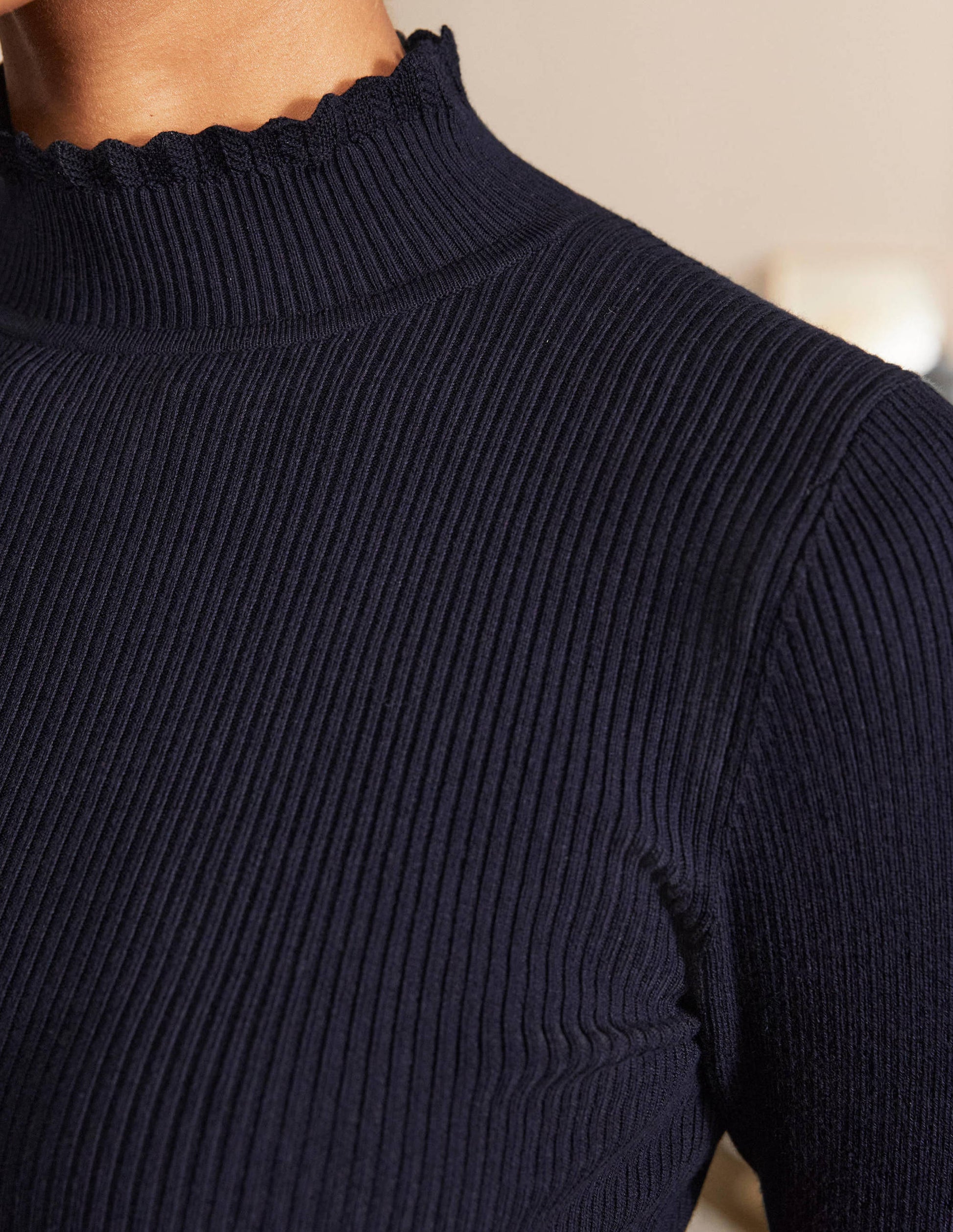Scallop High Neck Jumper-Navy-2