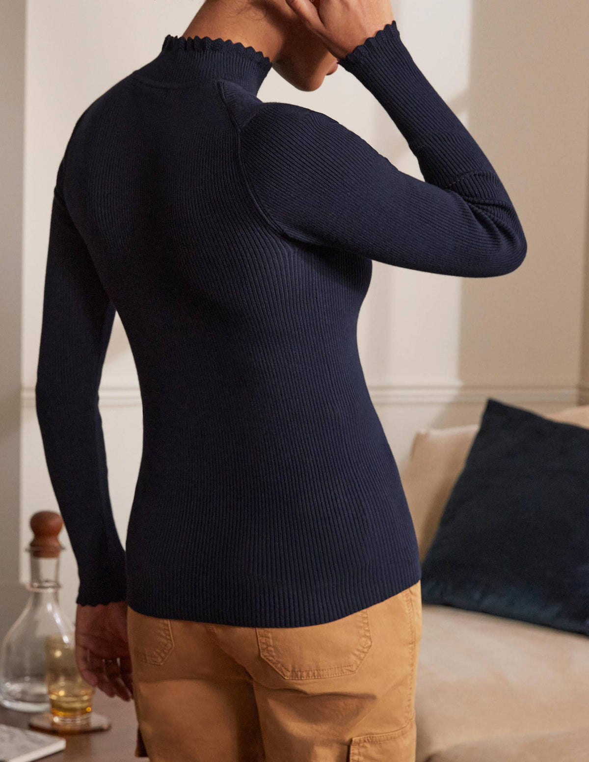 Scallop High Neck Jumper-Navy - Image 3