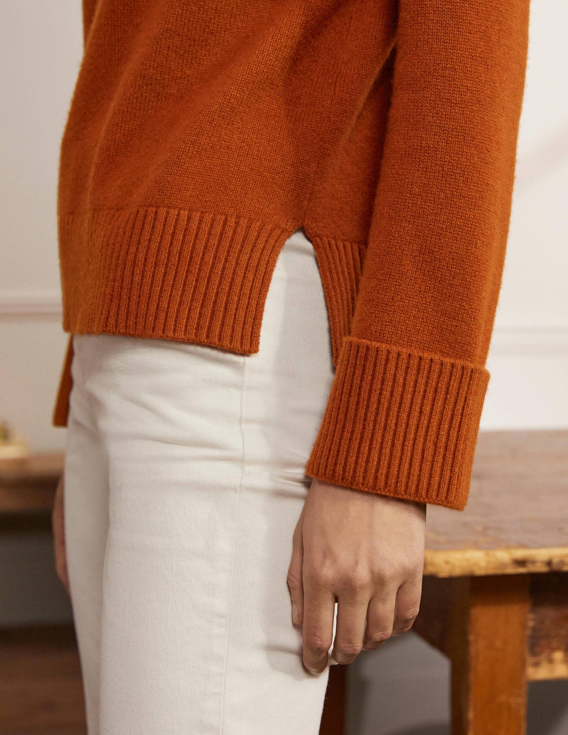 Pull en cachemire avec revers aux poignets-Rouge cornaline-2
