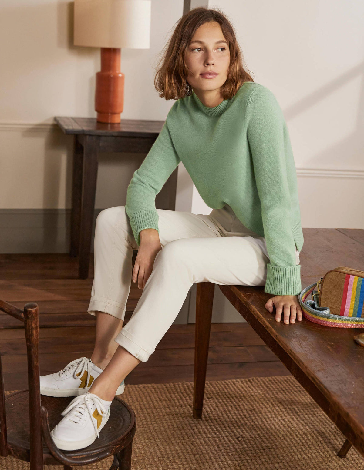 Cashmere Cuff Detail Jumper-Peridot Green-1