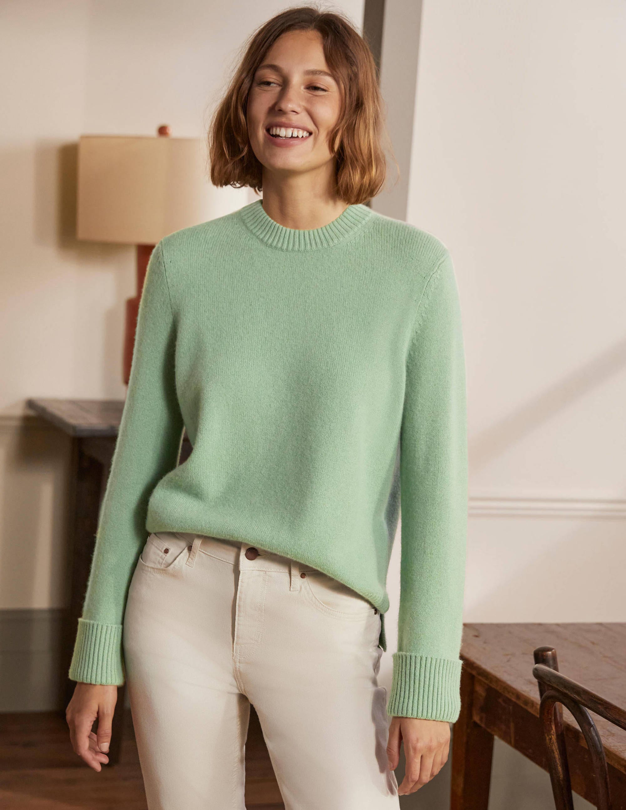 Cashmere Cuff Detail Jumper-Peridot Green - Image 4