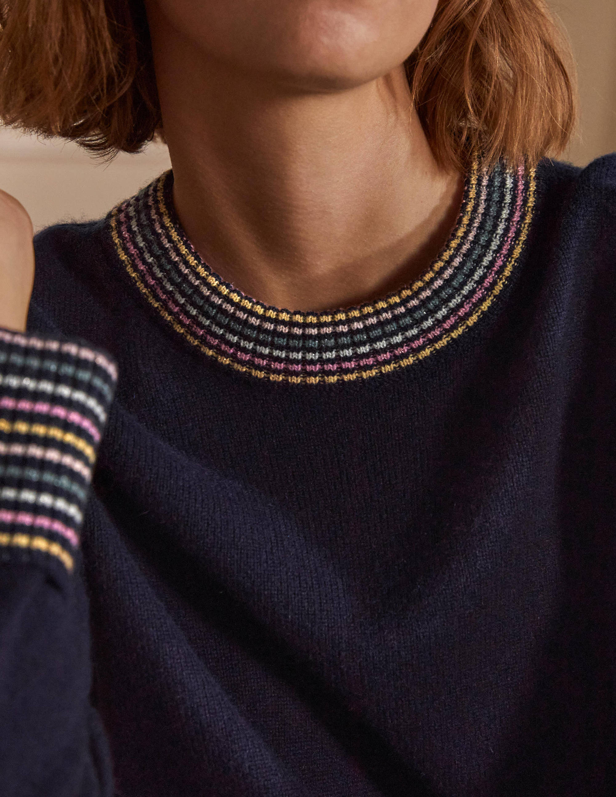 Kaschmirpullover mit Ärmelbündchen-Marineblau - Image 2